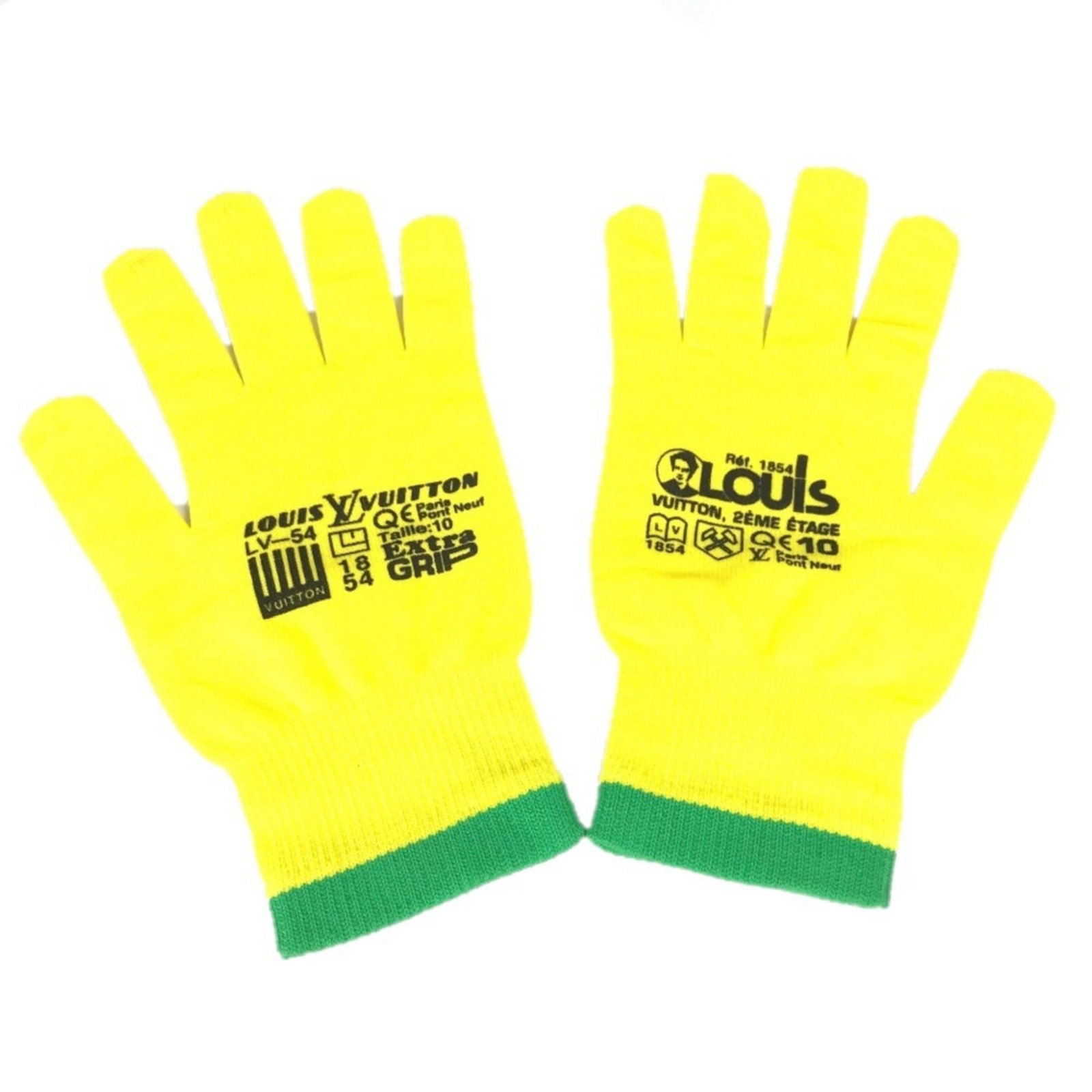 Nylon Work Elastane Gloves Louis Vuitton: Nylon Work Elastane Gloves Louis Vuitton Nylon work elastane gloves in black, green, and yellow from Louis Vuitton feature a durable nylon material with added elastane for flexibility. Made in