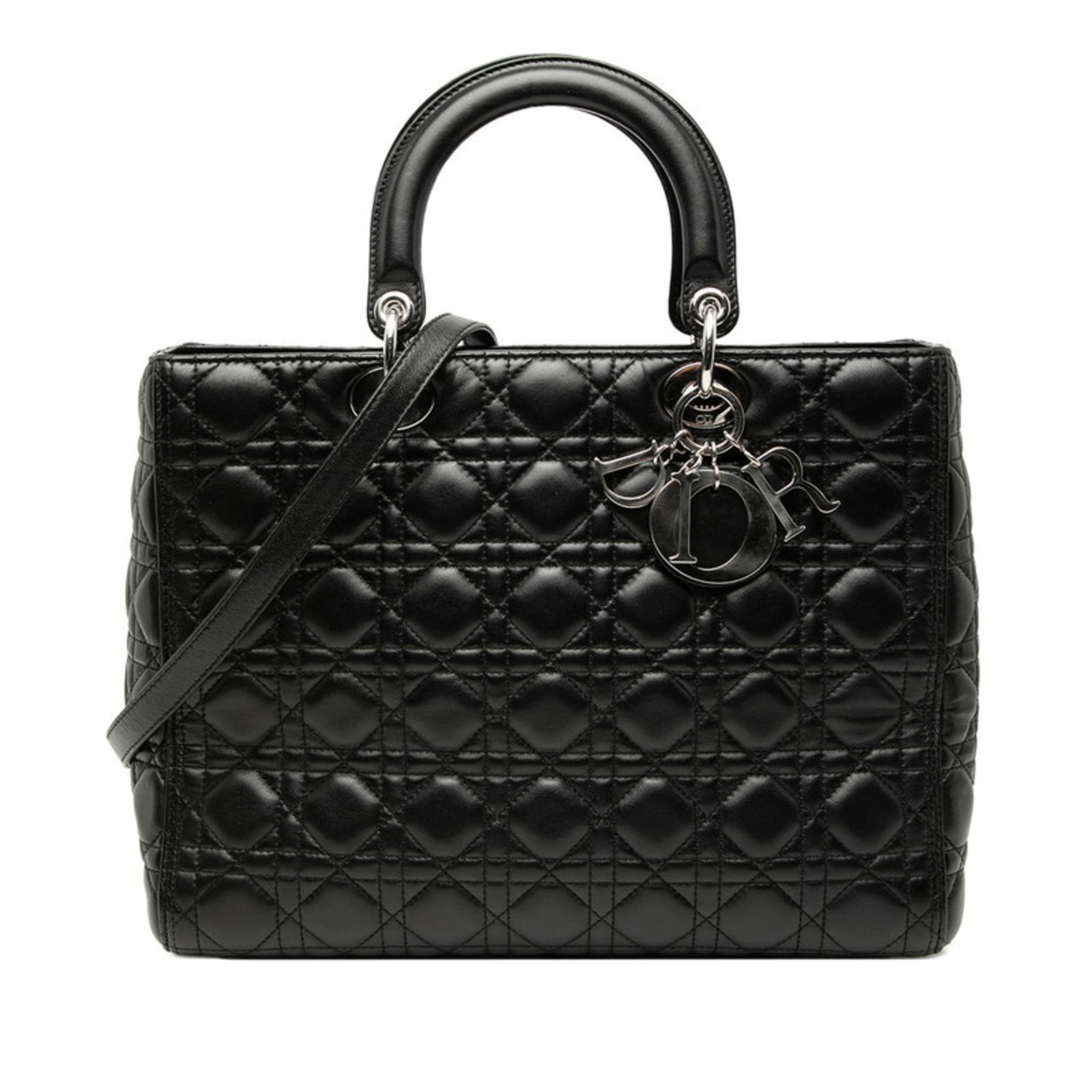 Handbag Shoulder Christian Dior Leather: Handbag Shoulder Christian Dior Leather Christian Dior Leather Handbag Shoulder Bag. This black lambskin shoulder bag features a classic design with a sleek, sophisticated look. Measuring 25cm x