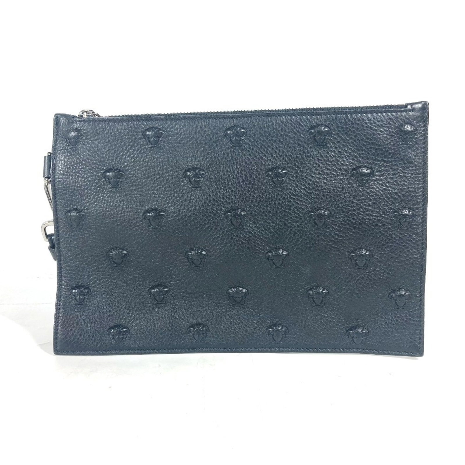 Clutch Bag Leather Pouch Versace: Clutch Bag Leather Pouch Versace This Versace leather clutch bag features a sleek black design with a compact size, measuring 16.5cm x 25.5cm / 6.49'' x 10.03''. Made from high-quality leather, it