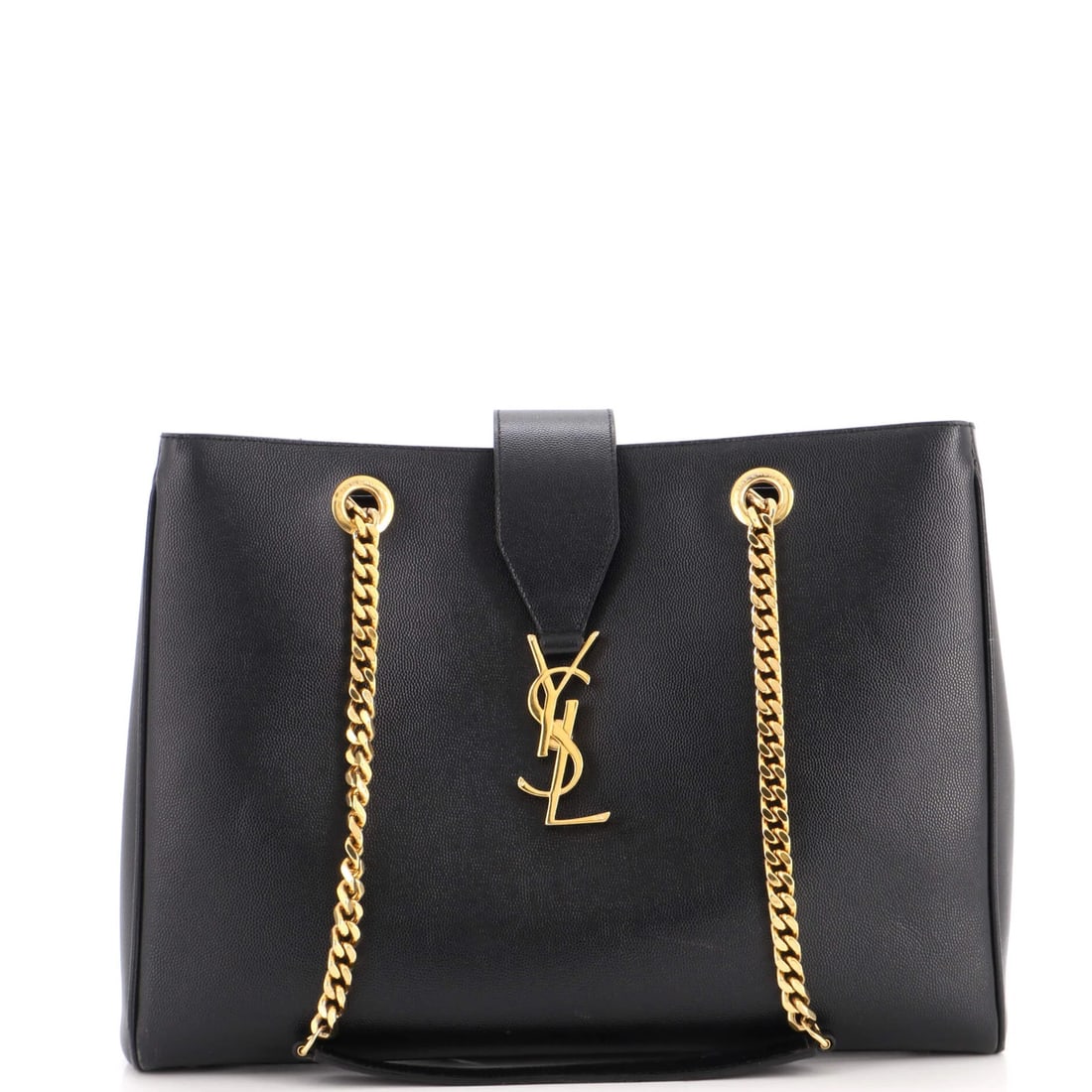 Leather Monogram Large Shopper Saint Classic: Leather Monogram Large Shopper Saint Classic Black leather exterior with classic monogram shopper design, featuring gold hardware and a spacious interior. This large tote measures 13.5" wide and 10"