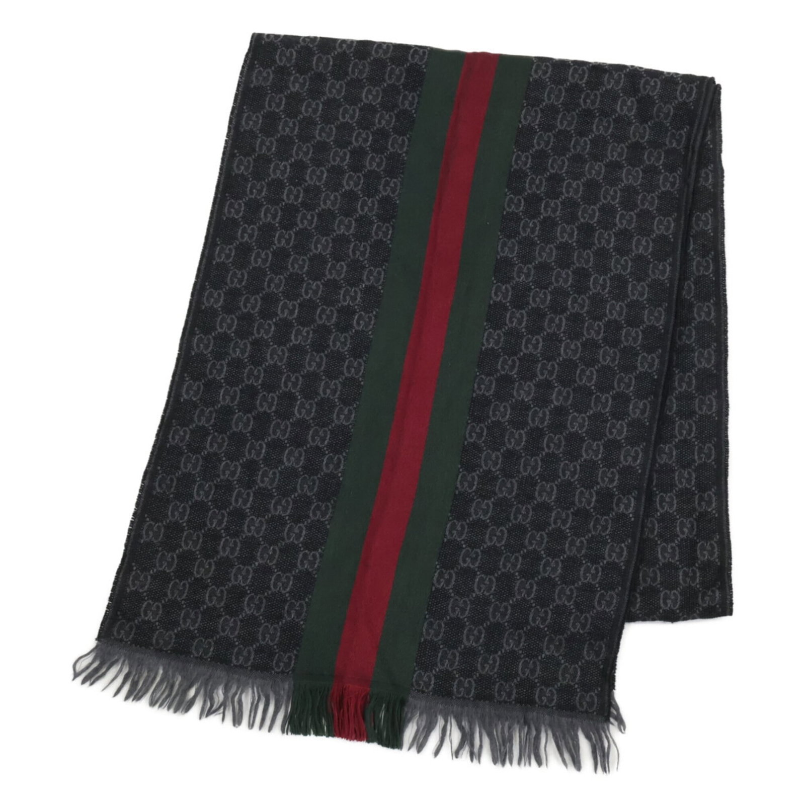 Stole Wool Gucci: Stole Wool Gucci Stole Wool Gucci measures 1.9m x 35cm, with a wool material and available in black, Bordeaux, gray, and green colors. The stole's notable features include its size and color options, 