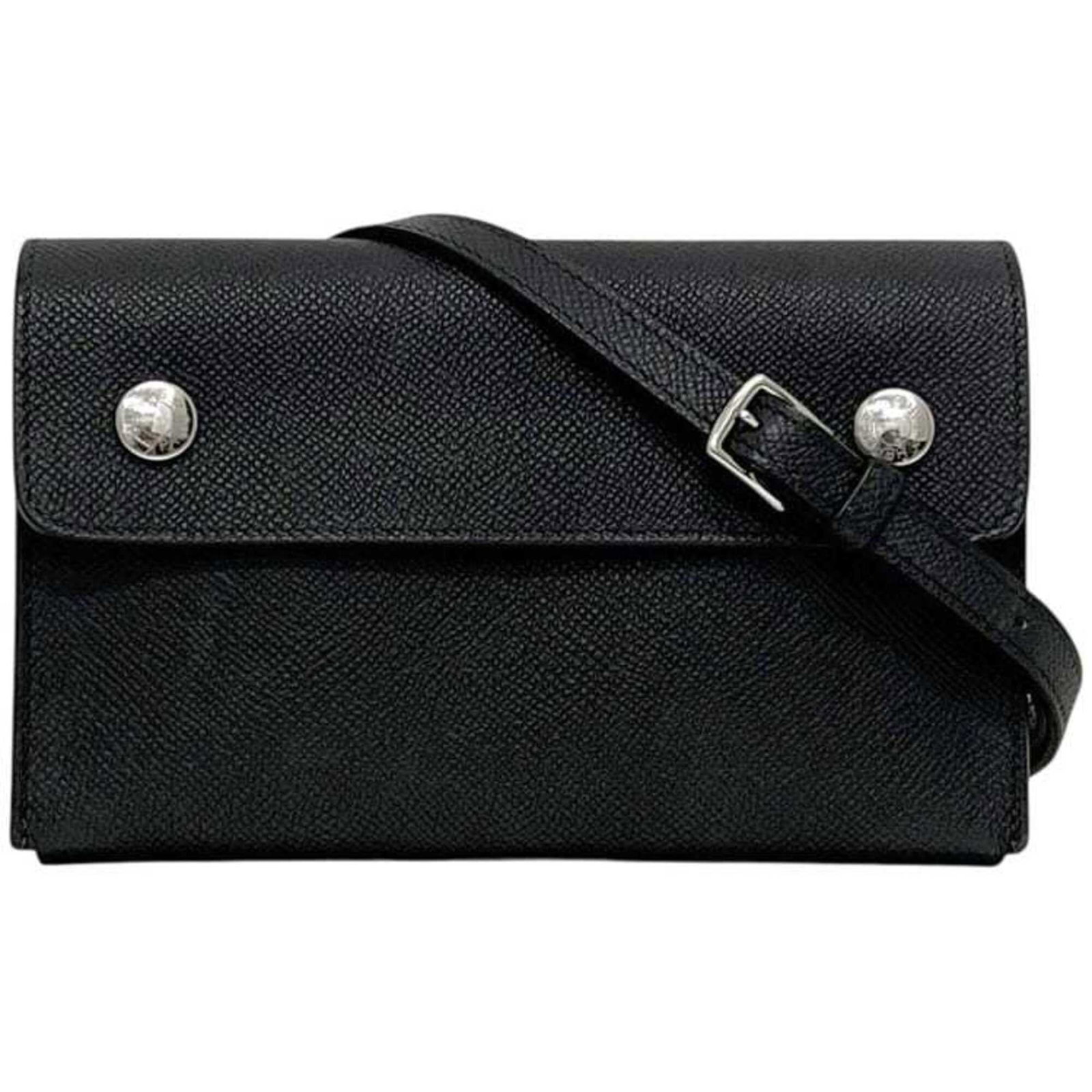 Shoulder bag leather by Hermes: Shoulder bag leather by Hermes Black leather shoulder bag by Hermes, measuring 12cm x 18cm x 4cm. This sleek and stylish bag features high-quality leather construction, perfect for carrying essentials