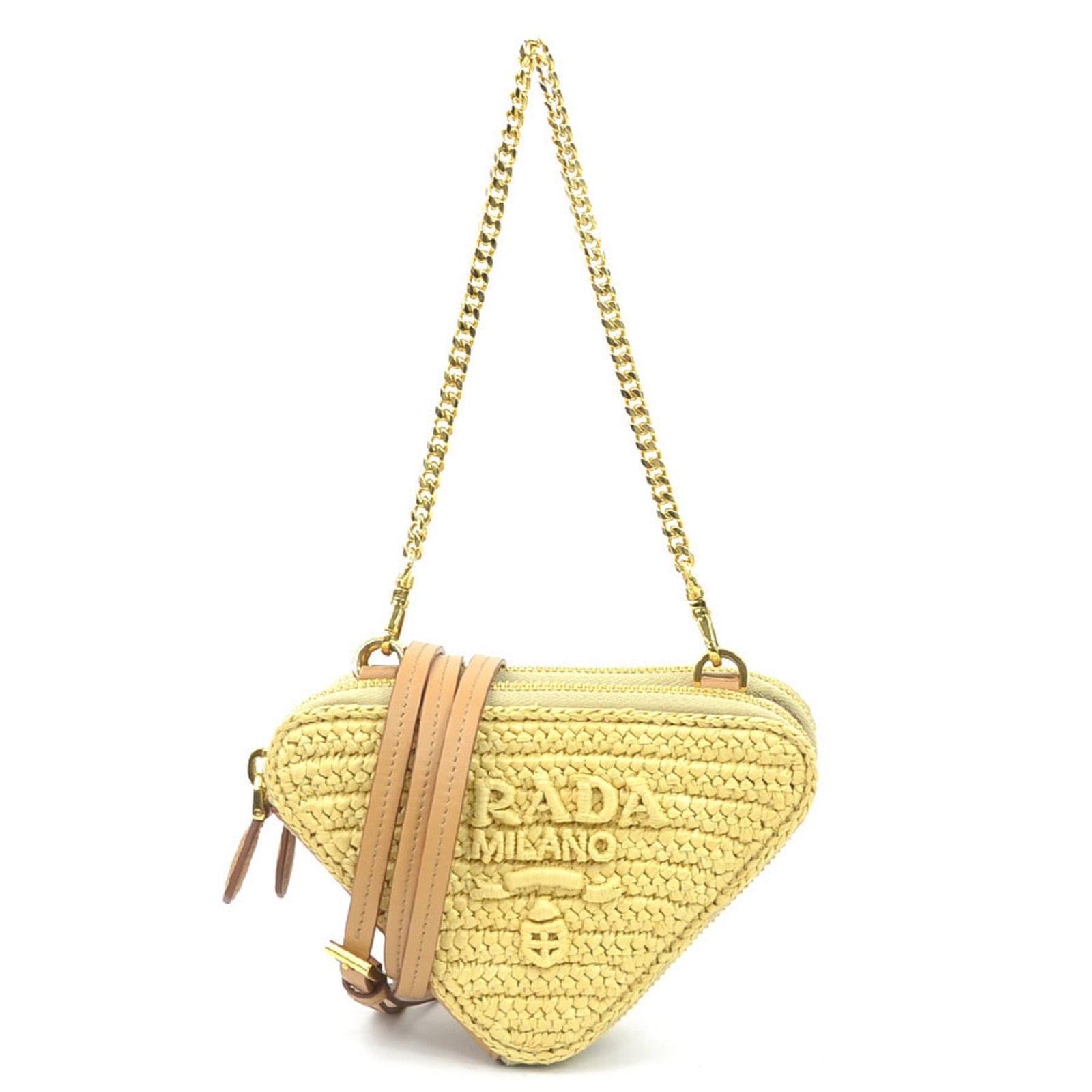 Shoulder Bag Leather Viscose Prada: Shoulder Bag Leather Viscose Prada Leather and viscose blend in this beige shoulder bag from Prada, measuring 10.5cm x 15cm x 4cm. The item comes with a box for added convenience. A stylish accessory
