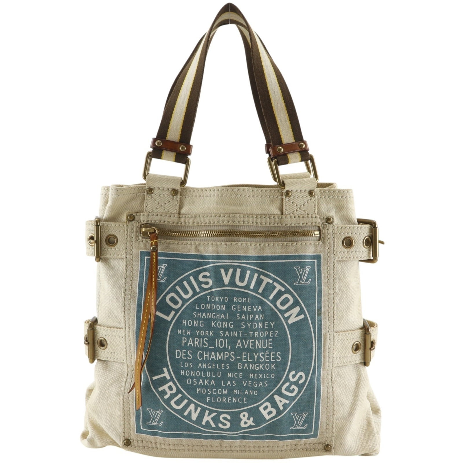 Canvas tote bag by Louis Vuitton: Canvas tote bag by Louis Vuitton Canvas tote bag by Louis Vuitton, featuring beige canvas material and a classic design. Measuring 32cm x 34cm x 8cm, it has a sturdy handle drop of 20cm, making it