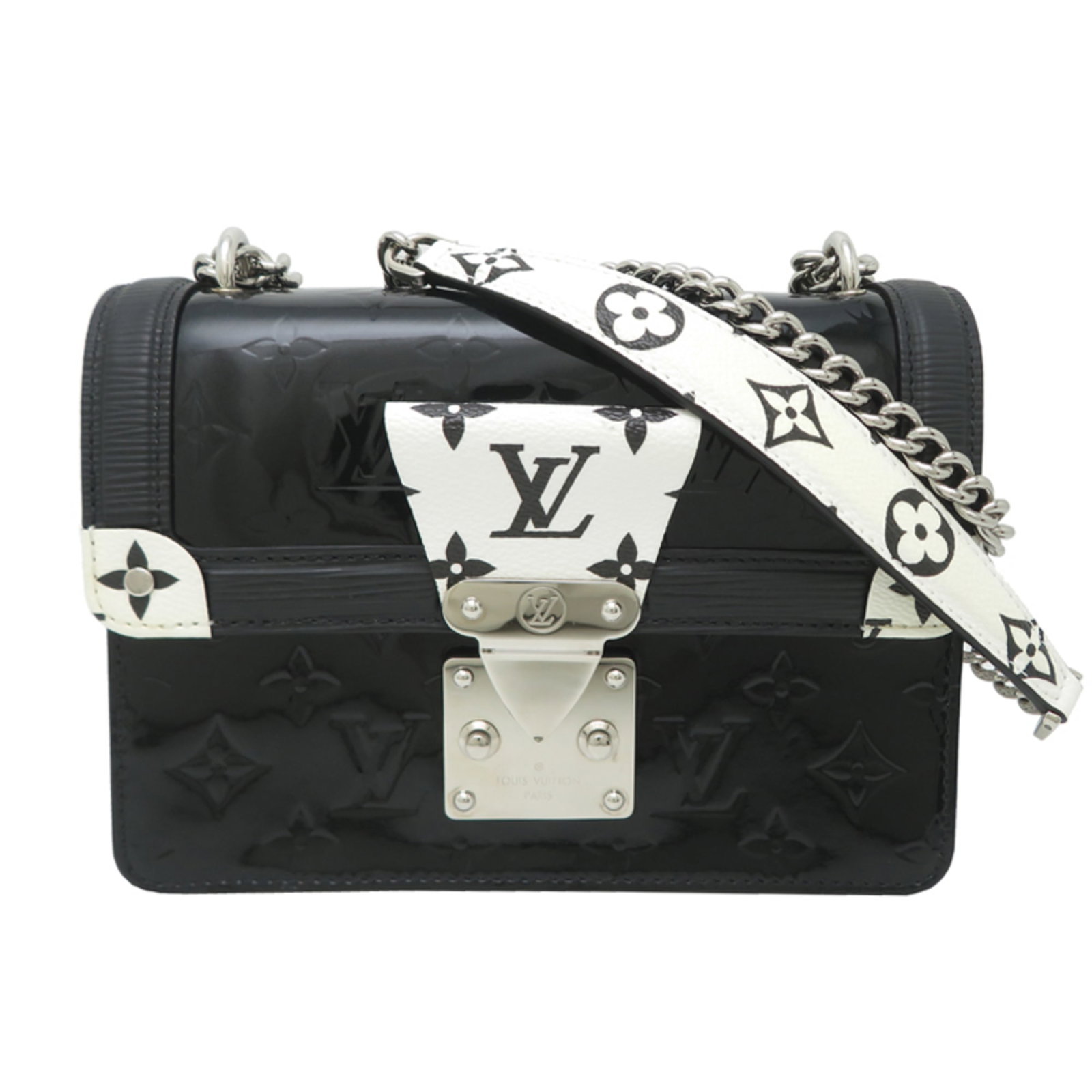 Vernis Epi Leather Louis Vuitton Shoulder Bag: Vernis Epi Leather Louis Vuitton Shoulder Bag Vernis Epi Leather Louis Vuitton Shoulder Bag features distinctive Vernis and Epi leather construction, with a sleek black and white color combination. Me