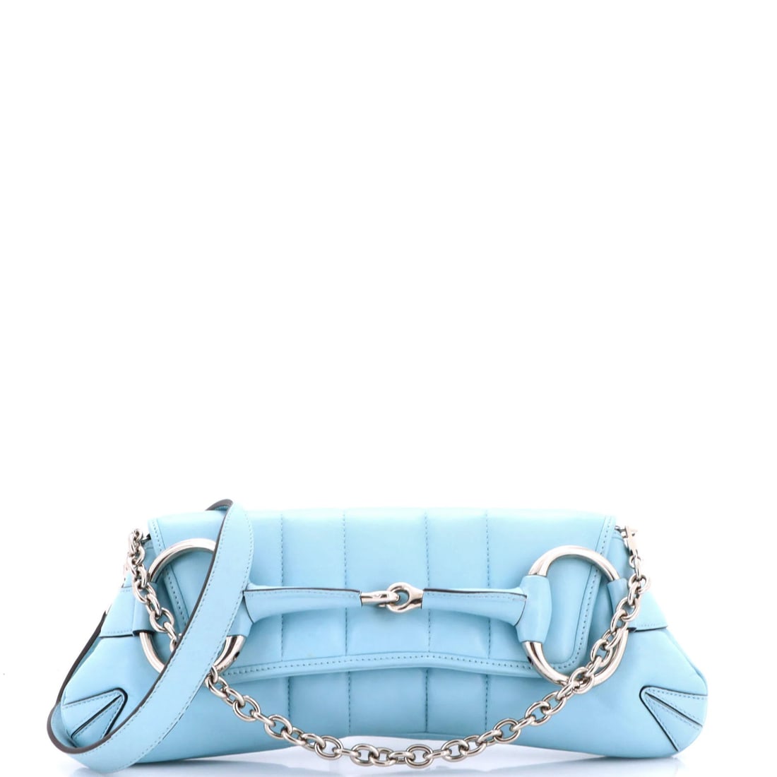 Chain quilted leather medium vertical bag horsebit shoulder gucci: Chain quilted leather medium vertical bag horsebit shoulder gucci Chain quilted leather medium vertical bag with horsebit shoulder strap, featuring blue exterior and satin interior. This Gucci medium 
