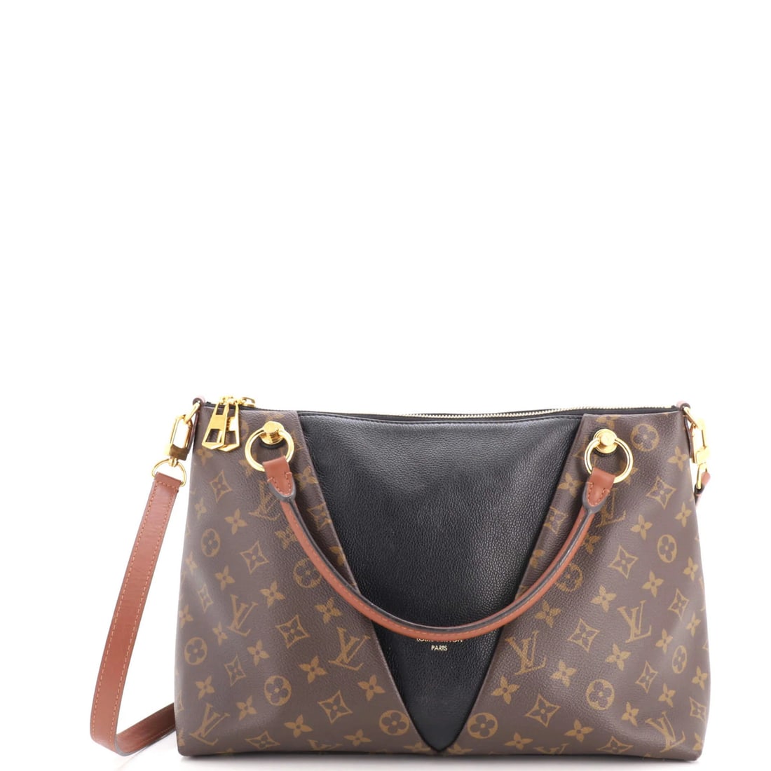 Canvas tote monogram leather MM Vuitton Louis: Canvas tote monogram leather MM Vuitton Louis Canvas tote monogram leather MM Vuitton Louis in black, featuring a classic shoulder bag design with a canvas and leather exterior. The bag measures 10"