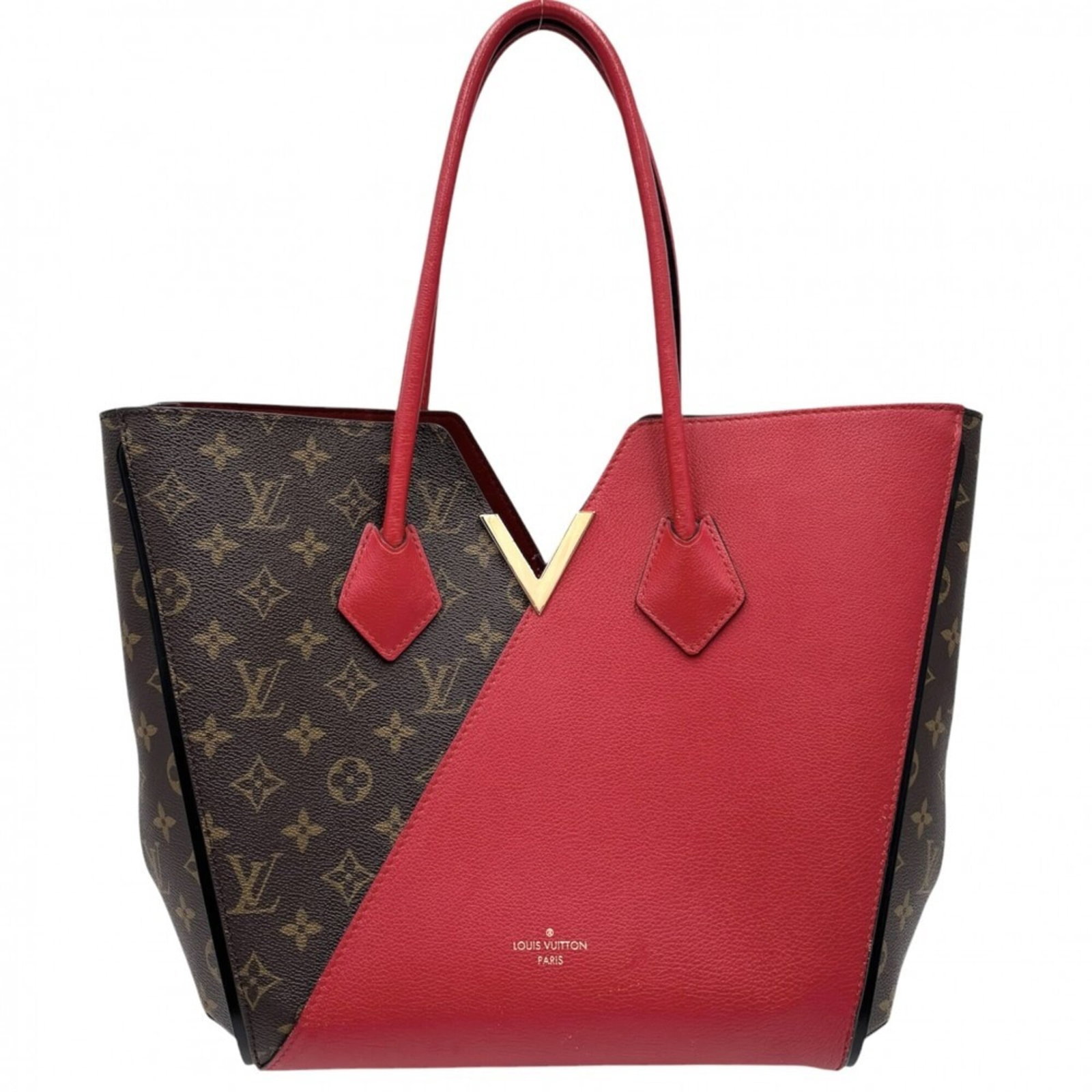 Handbag tote bag monogram Louis Vuitton: Handbag tote bag monogram Louis Vuitton Monogrammed with iconic Louis Vuitton design, this brown, cerise, and red monogram tote bag boasts two functional pockets for added convenience. The classic