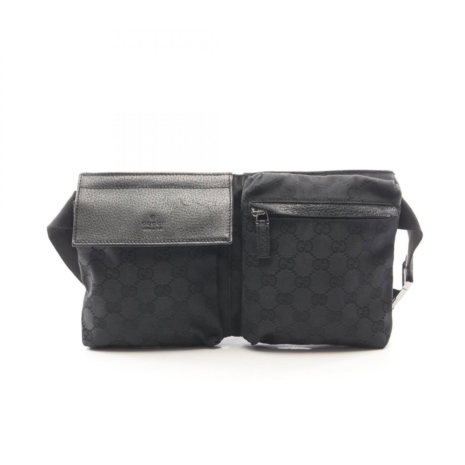 Handbag Fanny Pack Gg Leather Canvas Gucci: Handbag Fanny Pack Gg Leather Canvas Gucci GG canvas and leather combine in this sleek Gucci fanny pack, measuring 16cm x 29cm x 2.5cm. The black GG canvas material provides a stylish contrast to the