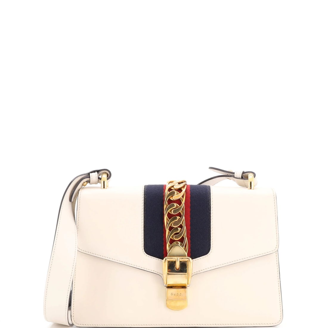 Sylvie Leather Shoulder Bag Small Gucci: Sylvie Leather Shoulder Bag Small Gucci Small Gucci Sylvie Leather Shoulder Bag with Neutral Exterior and Gold Hardware, featuring an extra strap for added convenience. This excellent condition bag