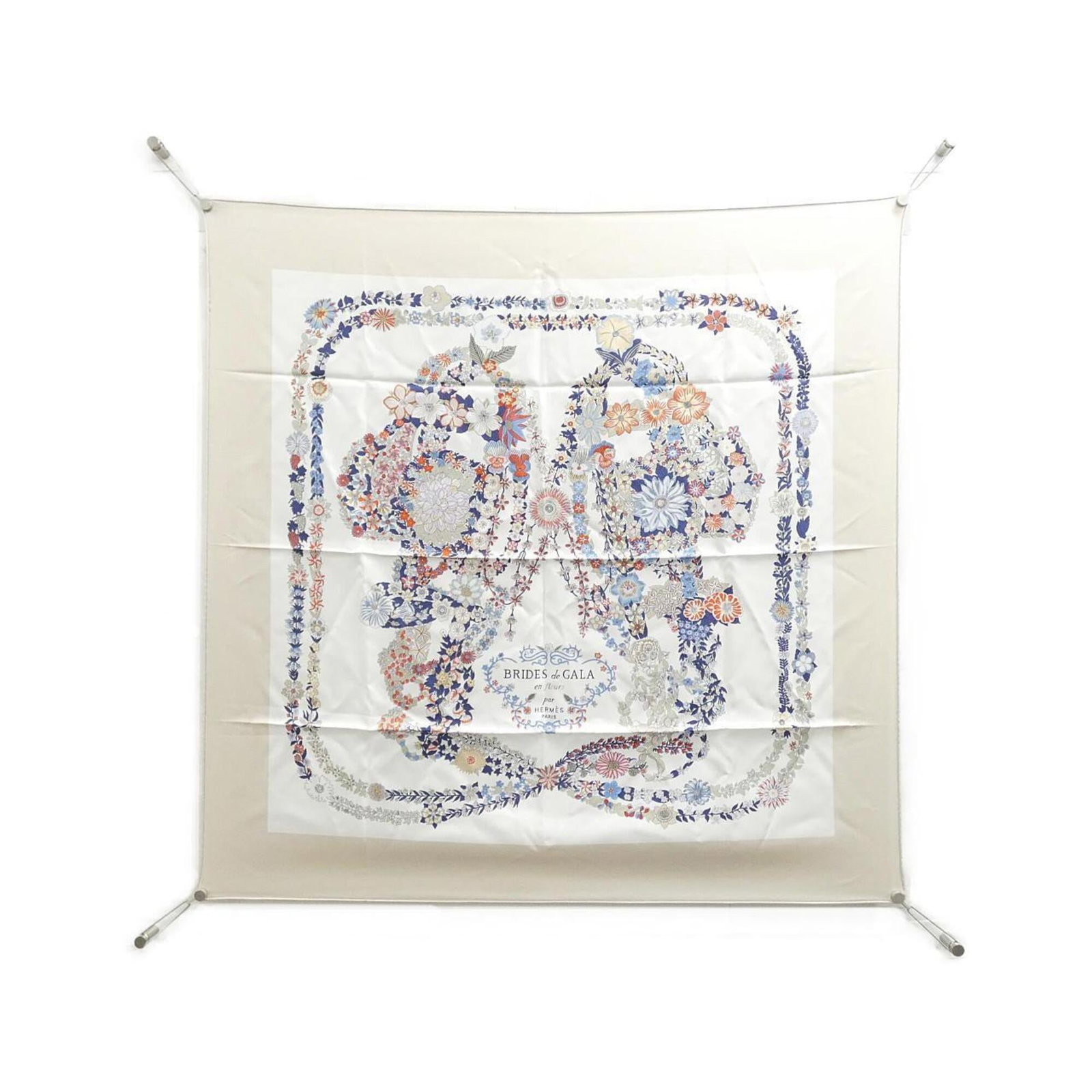 Hermes Silk Scarf: Hermes Silk Scarf Silk scarf from renowned French fashion house Hermes, boasting vibrant multi-color design and elegant white accents. Made from high-quality silk, measuring 90cm x 90cm in size. This 