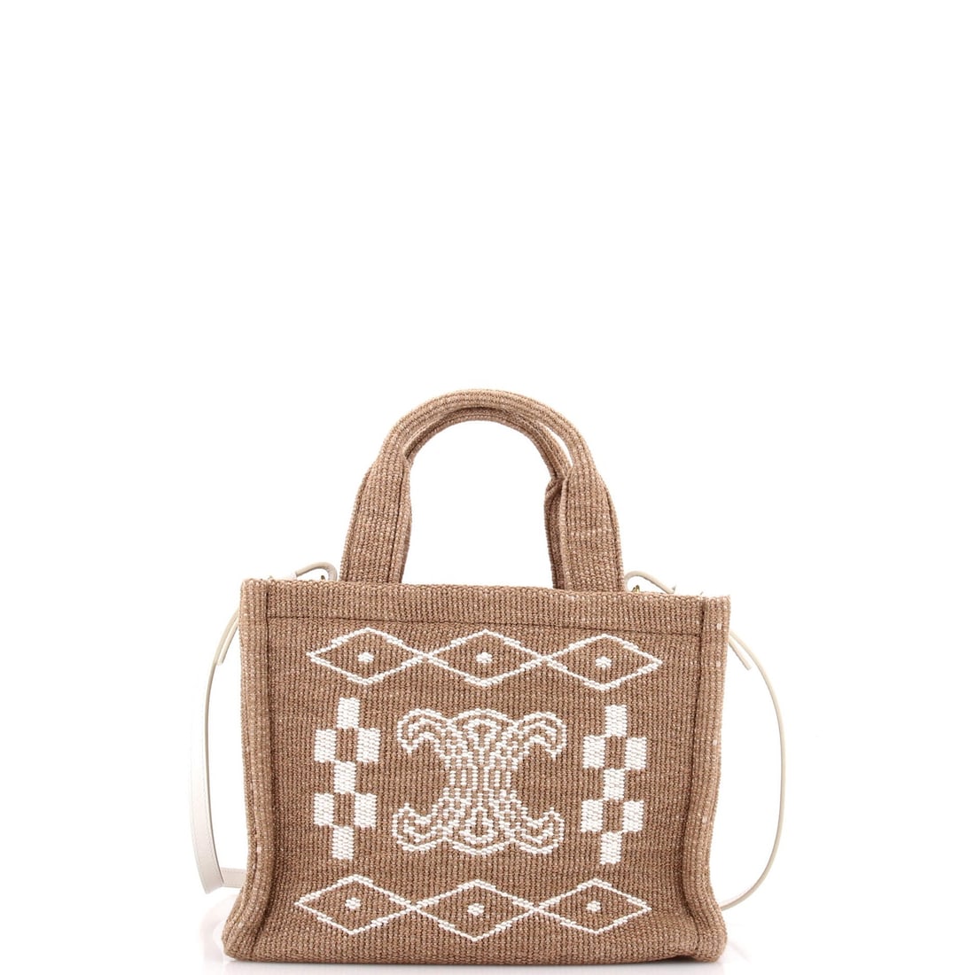 Canvas printed tote small by cabas Thais Celine: Canvas printed tote small by cabas Thais Celine Canvas printed tote by cabas Thais Celine, featuring a classic brown canvas exterior with neutral interior and gold hardware. This small tote measures 7