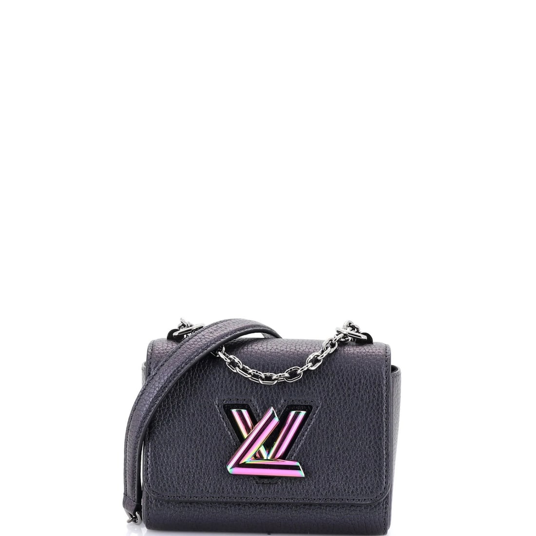 Twist Taurillon Leather Handbag Mini Louis Vuitton: Twist Taurillon Leather Handbag Mini Louis Vuitton Twist Taurillon Leather Mini Louis Vuitton Handbag features a striking blue exterior with minor scuffs and edge wear, showcasing the classic Twist st