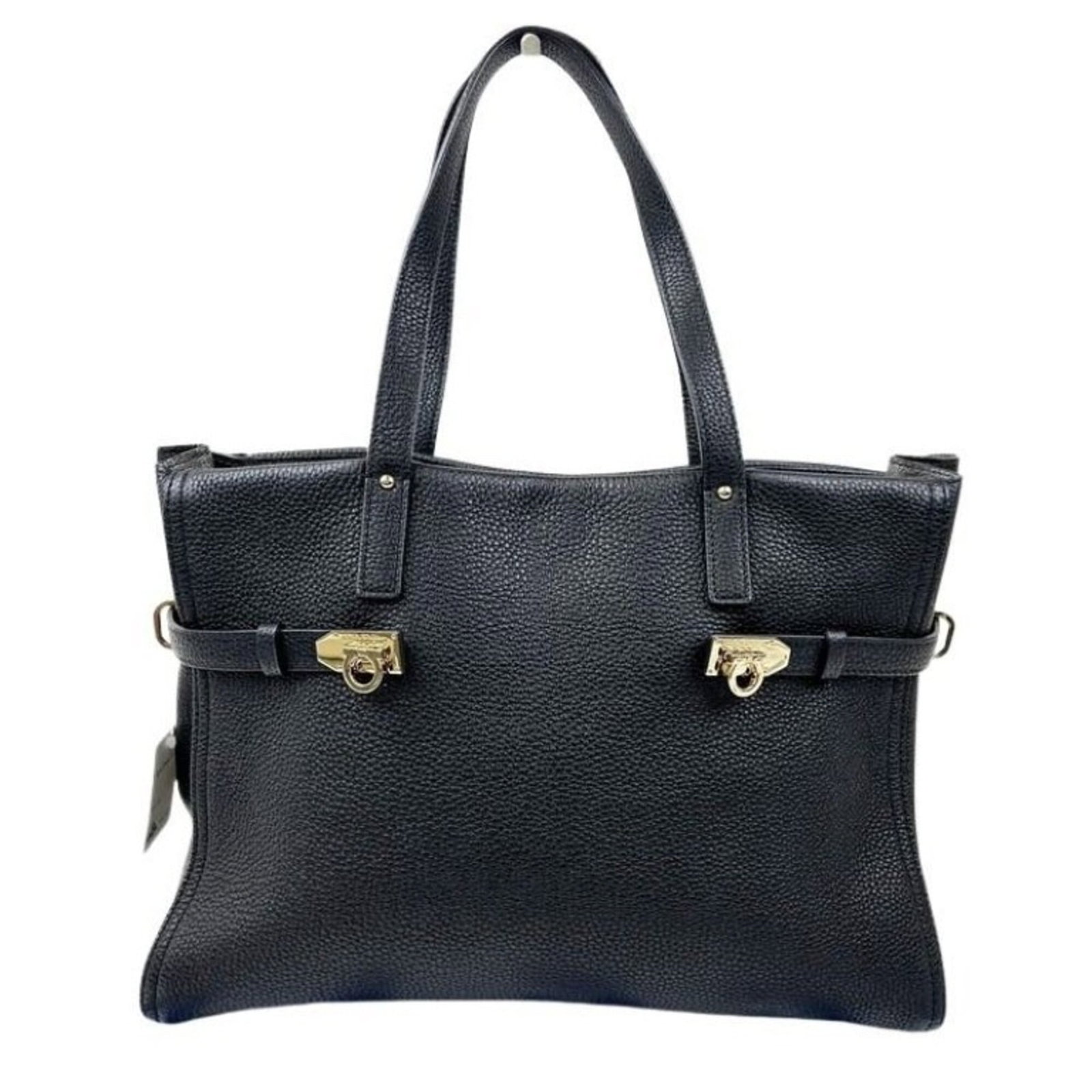 Handbag Leather Tote Salvatore Ferragamo Shoulder: Handbag Leather Tote Salvatore Ferragamo Shoulder The Salvatore Ferragamo Gancini leather tote bag boasts sleek, modern lines and a sophisticated black calfskin finish. This stylish shoulder bag