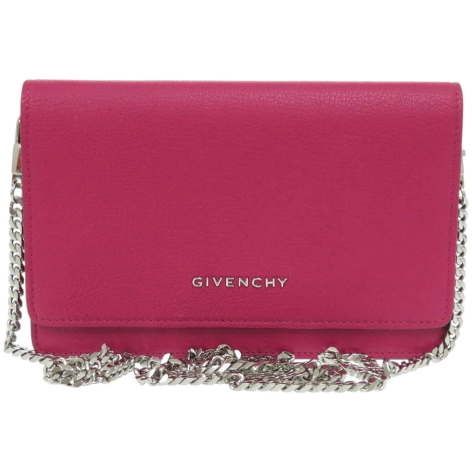 Balenciaga Chain/ Shoulder Wallet Leather: Balenciaga Chain/ Shoulder Wallet Leather The Balenciaga Chain/Shoulder wallet features a sleek, pink leather design with a chain strap. This stylish accessory comes in a dust bag for added protection