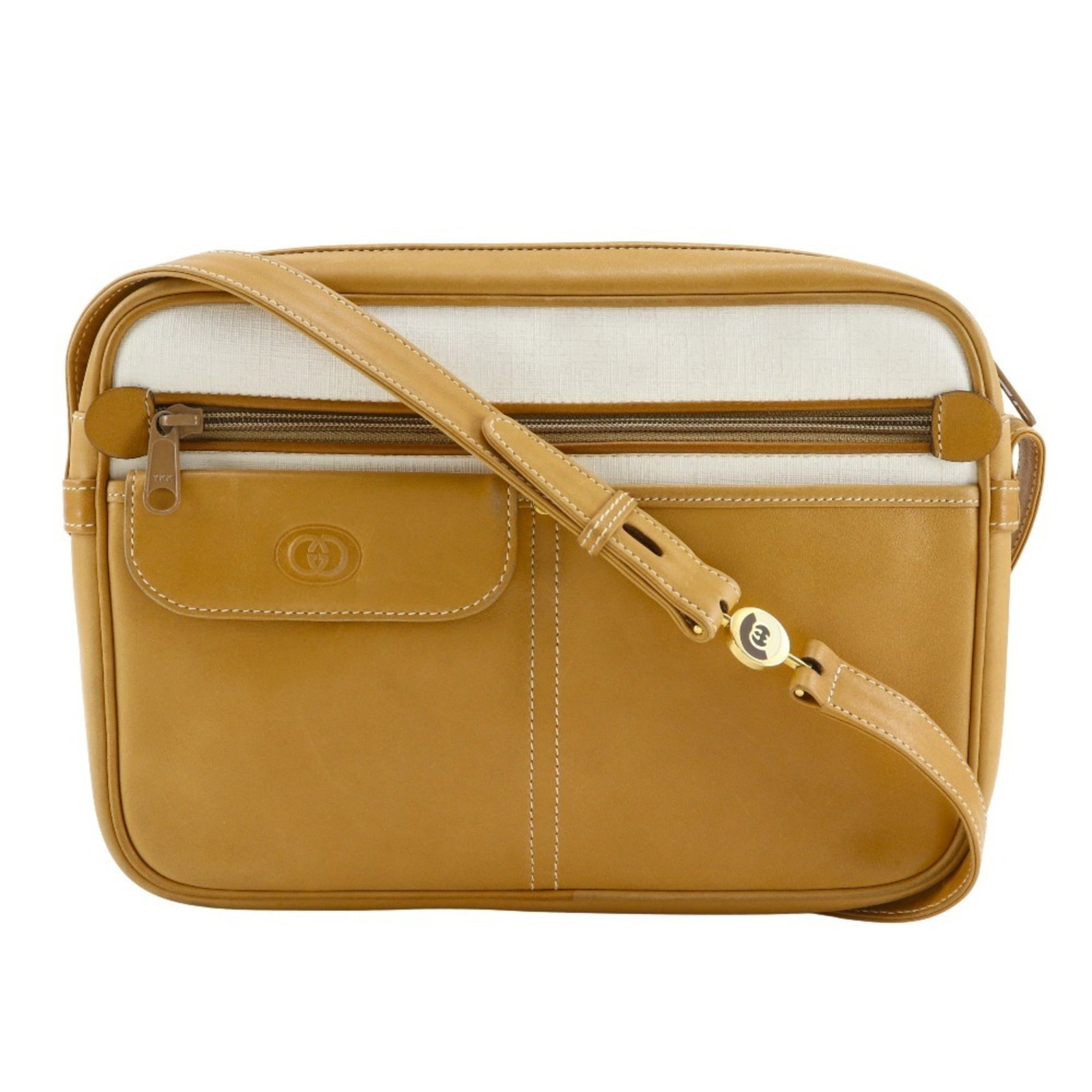 Gucci Shoulder Bag Leather: Gucci Shoulder Bag Leather The Gucci Shoulder Bag Leather boasts a timeless design with a classic beige color and elegant zipper closure. With its spacious interior featuring multiple pockets, includi