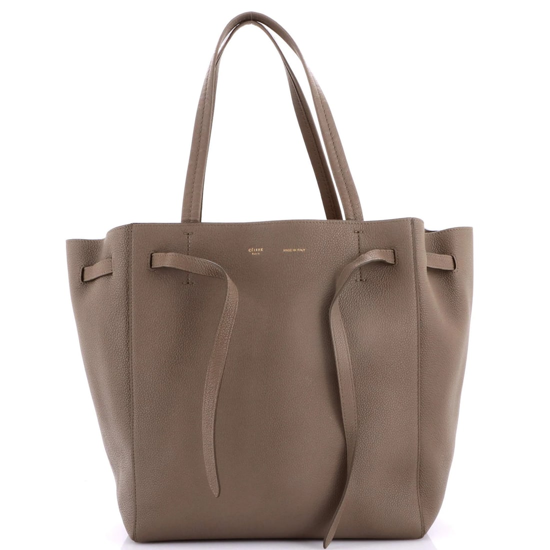 Celine Phantom Tie Cabas Tassel Tote Leather Small: Celine Phantom Tie Cabas Tassel Tote Leather Small Small Gray Leather Tote with Suede Interior and Gold Hardware. This Celine Phantom Tie Cabas Tassel Tote features a classic design with a small
