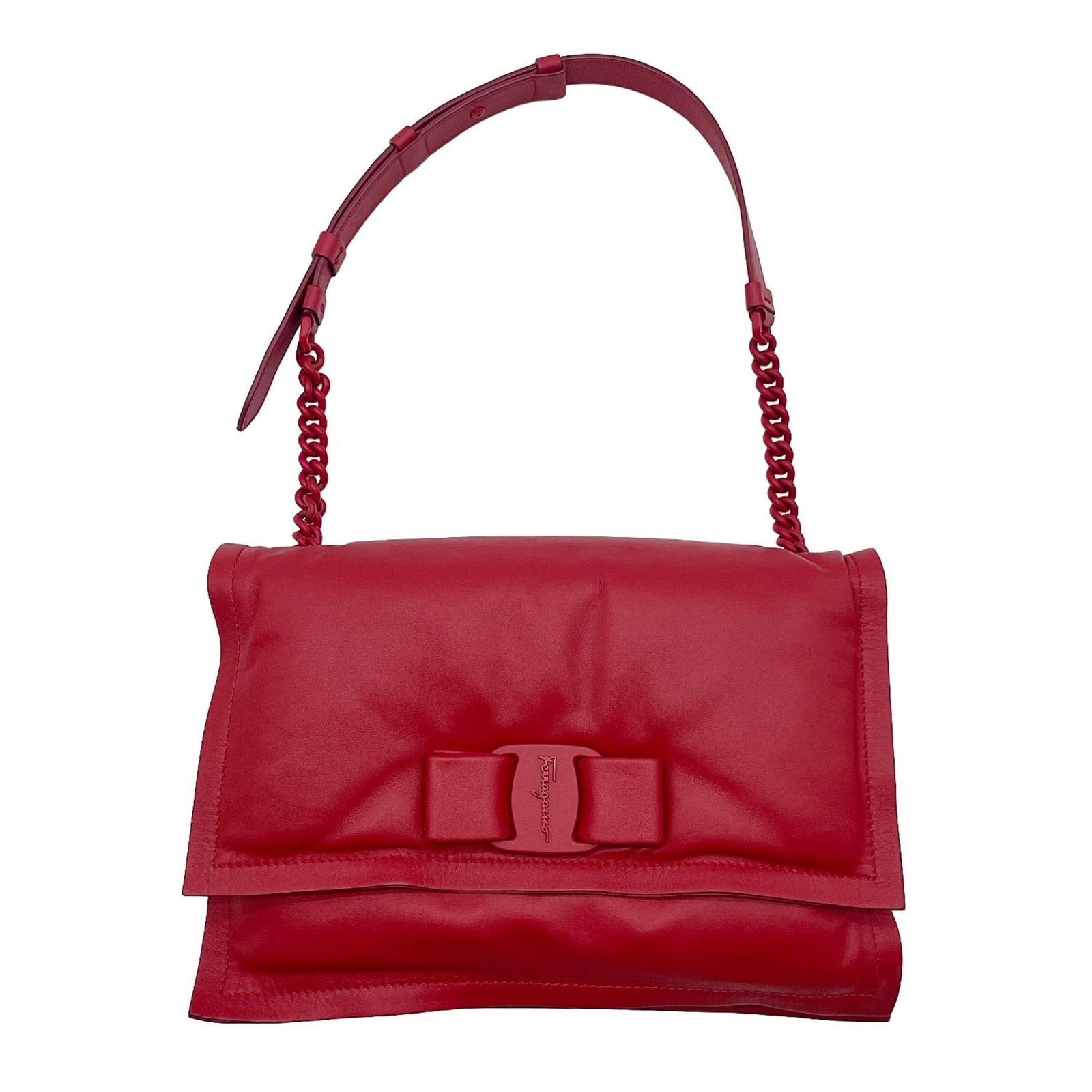 Ferragamo Leather Bag Metal Plastic Salvatore Shoulder: Ferragamo Leather Bag Metal Plastic Salvatore Shoulder Red Salvatore Ferragamo MPN 220287 shoulder bag with leather, plastic, and metal construction. Features a striking red color and compact size,