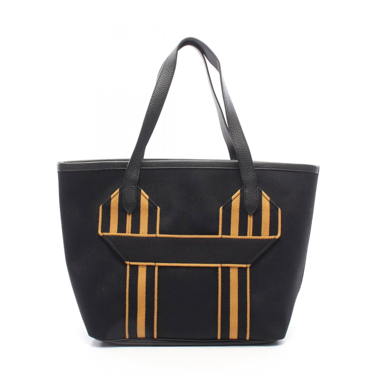 Hermes Handbag Tote Bag Canvas Taurillon Clemence Leather: Hermes Handbag Tote Bag Canvas Taurillon Clemence Leather Canvas and Taurillon clemence leather come together in this sleek black tote bag from Hermes, measuring 30cm x 32cm x 17cm. The combination of