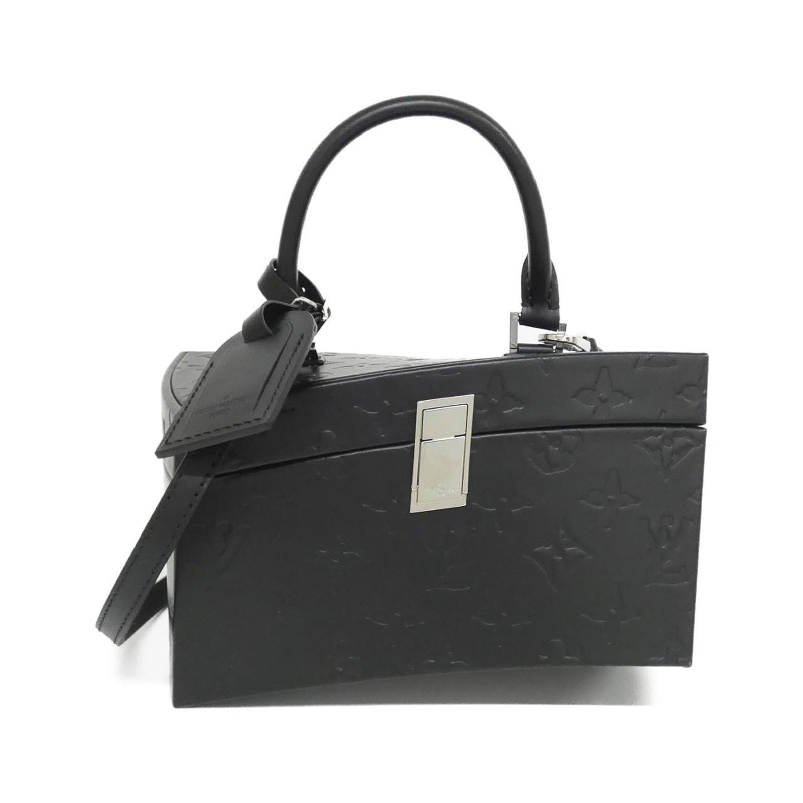 Louis Vuitton Handbag Leather: Louis Vuitton Handbag Leather Black Calfskin Louis Vuitton Handbag with Accessories. This black leather handbag features the iconic Louis Vuitton design, complete with a box, mirror, name tag, and sho