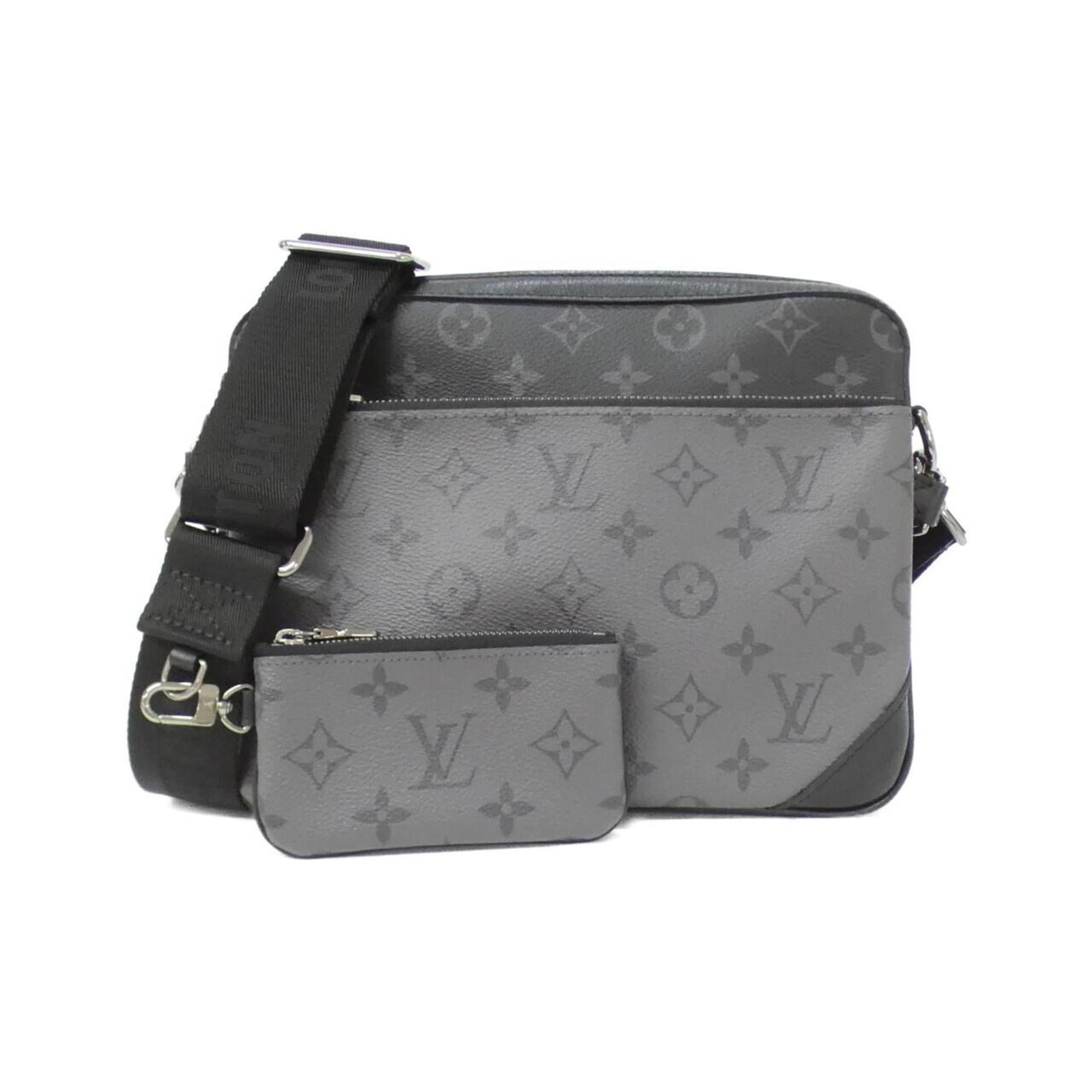 Shoulder bag coated canvas by Louis Vuitton: Shoulder bag coated canvas by Louis Vuitton Coated canvas by Louis Vuitton, featuring a sleek black and gris design with silver hardware. This shoulder bag measures 18cm x 25cm x 5cm and includes a