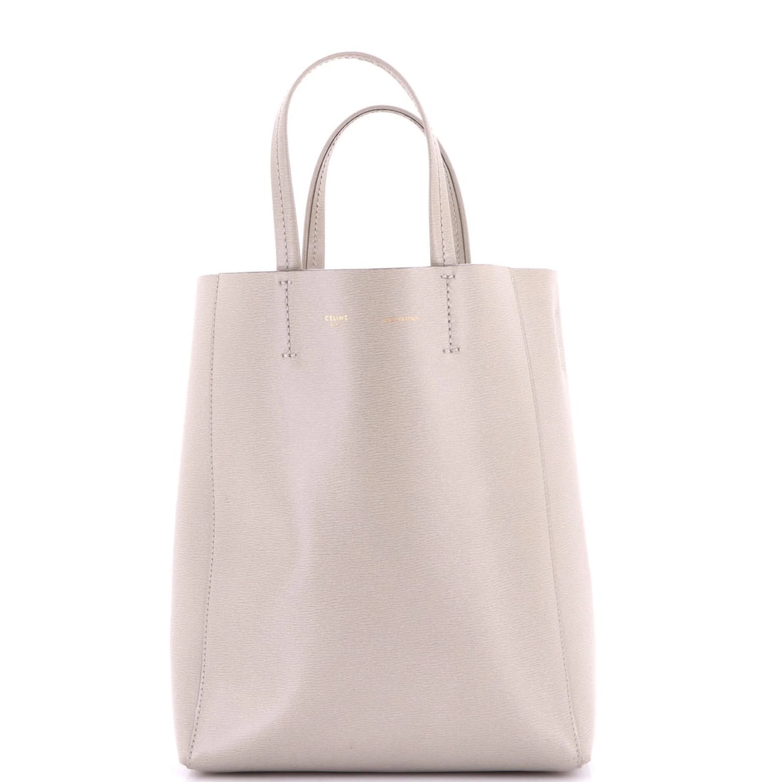 Calfskin tote small vertical cabas grained Celine: Calfskin tote small vertical cabas grained Celine Small Vertical Cabas Grained Calfskin Tote in Gray. This Celine tote features a classic vertical cabas design with grained calfskin exterior,