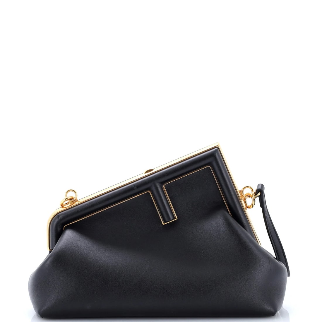 Bag Leather Small Fendi: Bag Leather Small Fendi Small Fendi Leather Clutch in Black. This small leather clutch features a classic design with a gold hardware accent and measures 7.5" tall, 9.5" wide, and 4" deep. With its