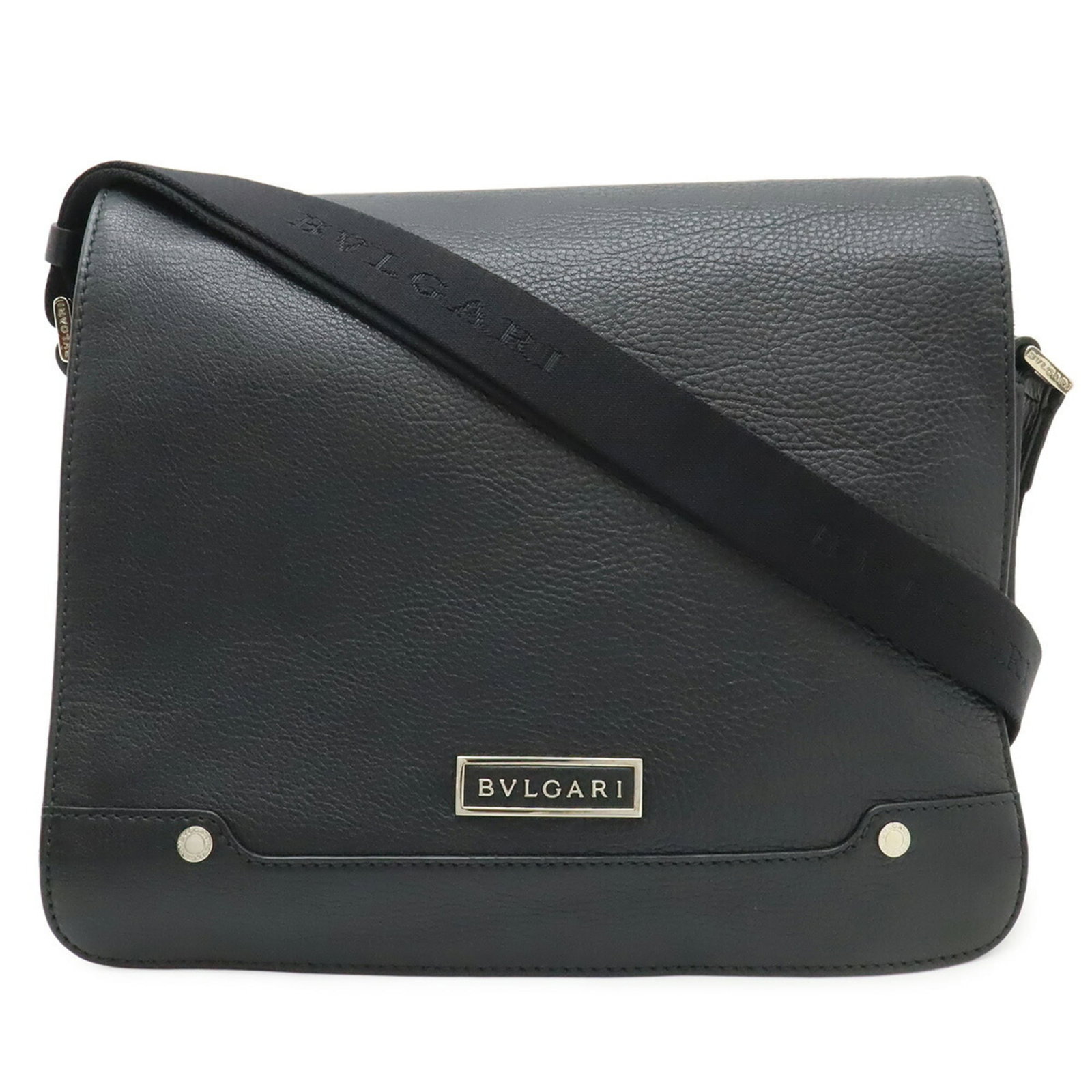 Handbag Leather Canvas Shoulder Bag: Handbag Leather Canvas Shoulder Bag Leather and canvas come together in sleek, modern design, making this Bvlgari shoulder bag a stylish addition to any outfit. The black leather exterior pairs