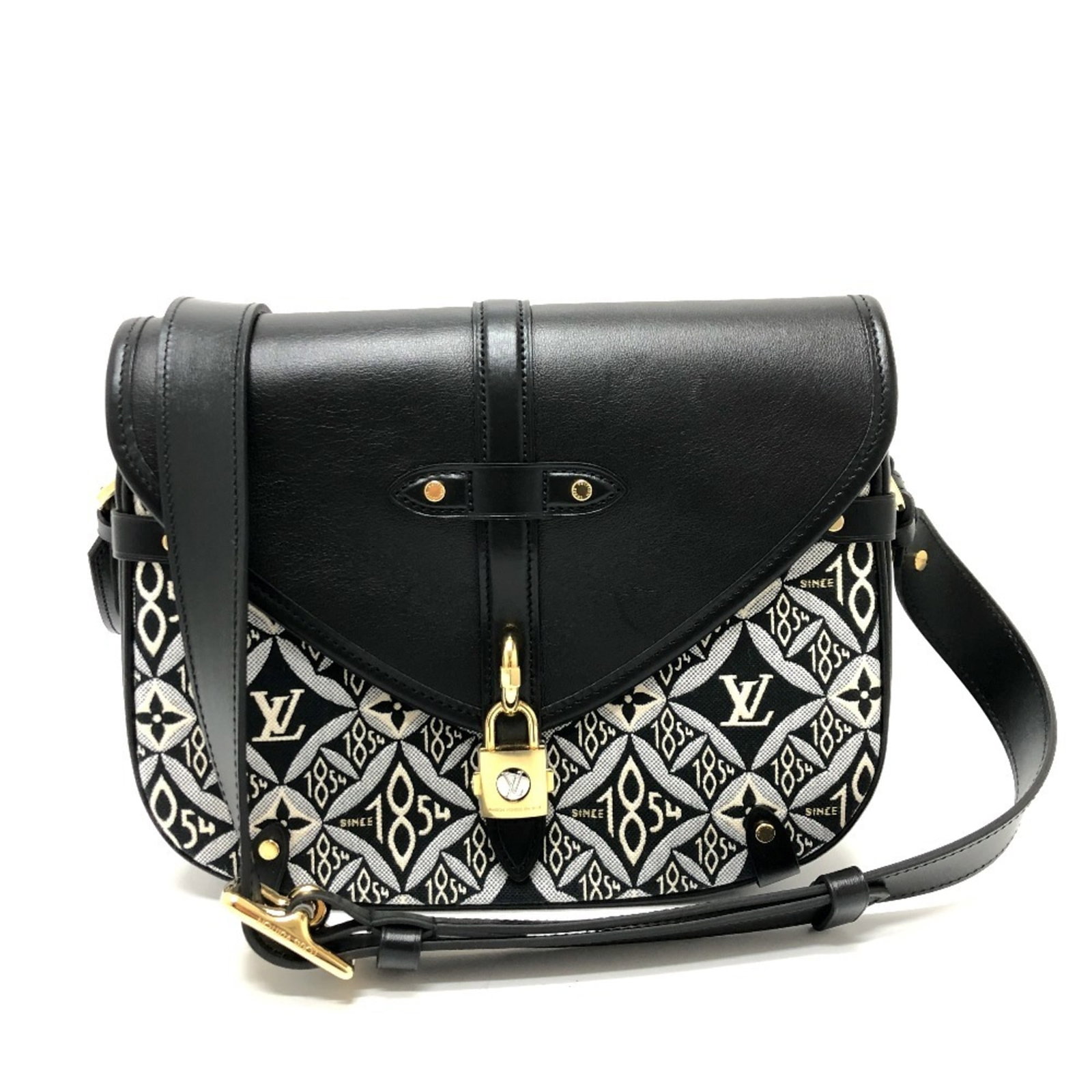 Canvas Leather Louis Vuitton Shoulder Bag: Canvas Leather Louis Vuitton Shoulder Bag Canvas Leather Louis Vuitton Shoulder Bag features a classic design with canvas and leather construction, presented in black with gold hardware. The bag