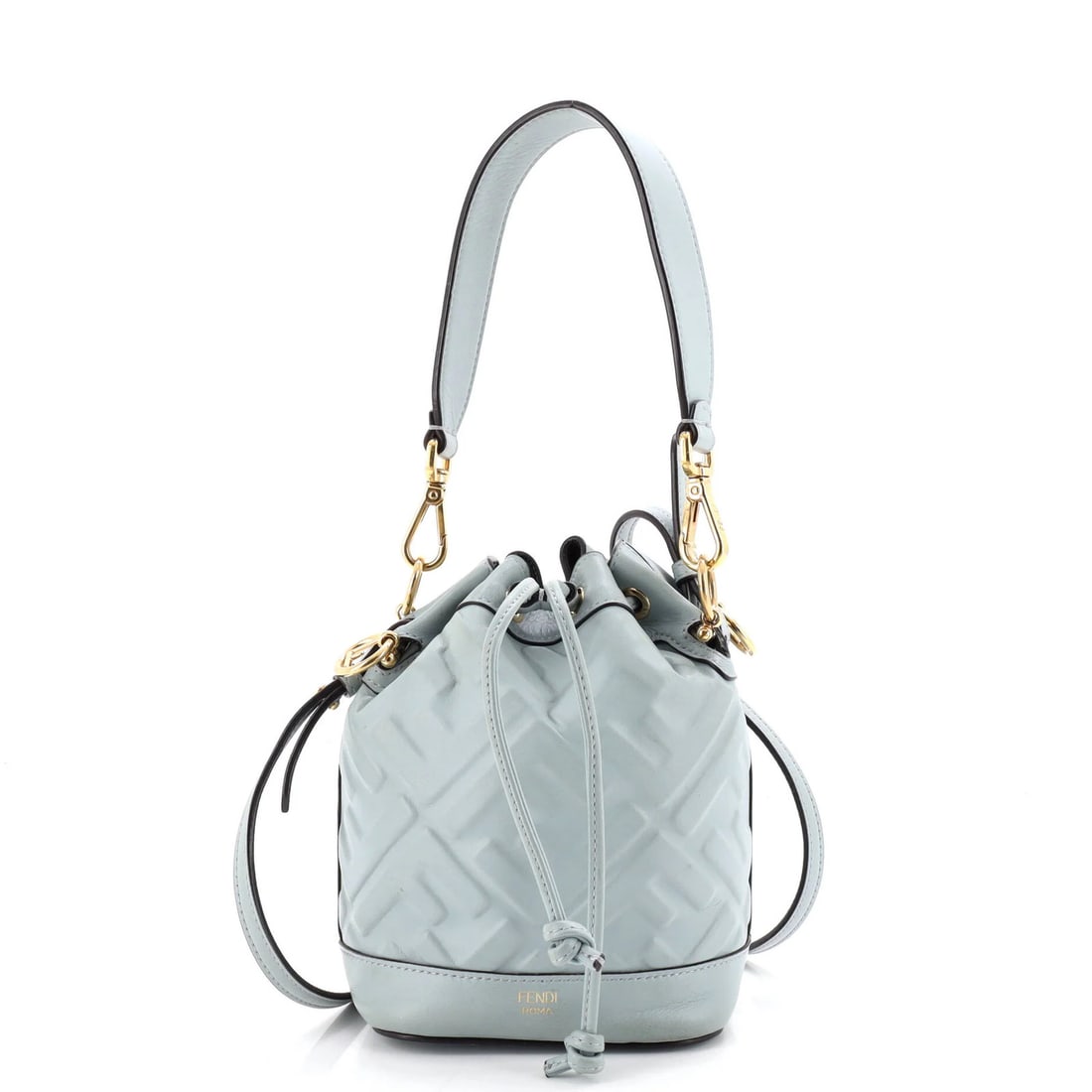 Fendi Mon Tresor Bucket Bag Zucca Embossed Leather Mini: Fendi Mon Tresor Bucket Bag Zucca Embossed Leather Mini The Fendi Mon Tresor Bucket Bag Zucca Embossed Leather Mini boasts a stunning blue exterior with intricate embossing, adding an air of sophistic