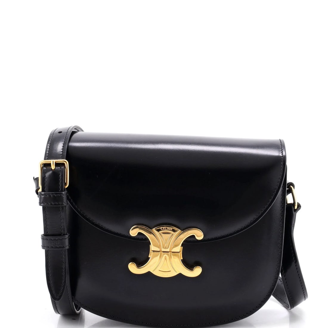 Celine Triomphe Besace Clea Flap Bag Leather: Celine Triomphe Besace Clea Flap Bag Leather The Celine Triomphe Besace Clea Flap Bag Leather is a sleek and sophisticated shoulder bag with a classic design. Measuring approximately 6" in height, 7" 