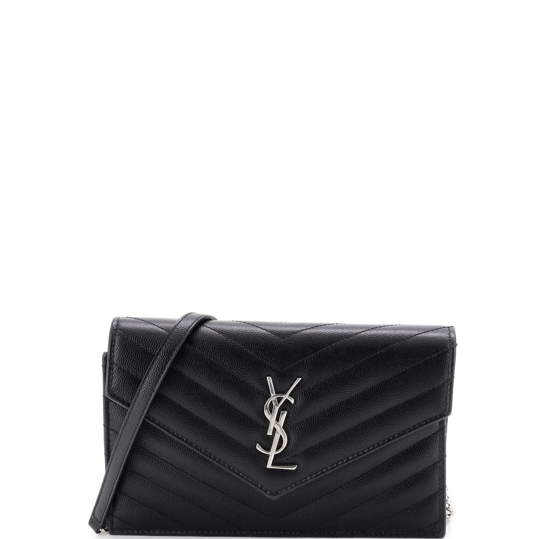 Saint Laurent Classic Monogram Wallet on Chain Matelasse Chevron Leather Small: Saint Laurent Classic Monogram Wallet on Chain Matelasse Chevron Leather Small Small Saint Laurent Classic Monogram Wallet on Chain Matelasse Chevron Leather Bag in Black. This black leather cross