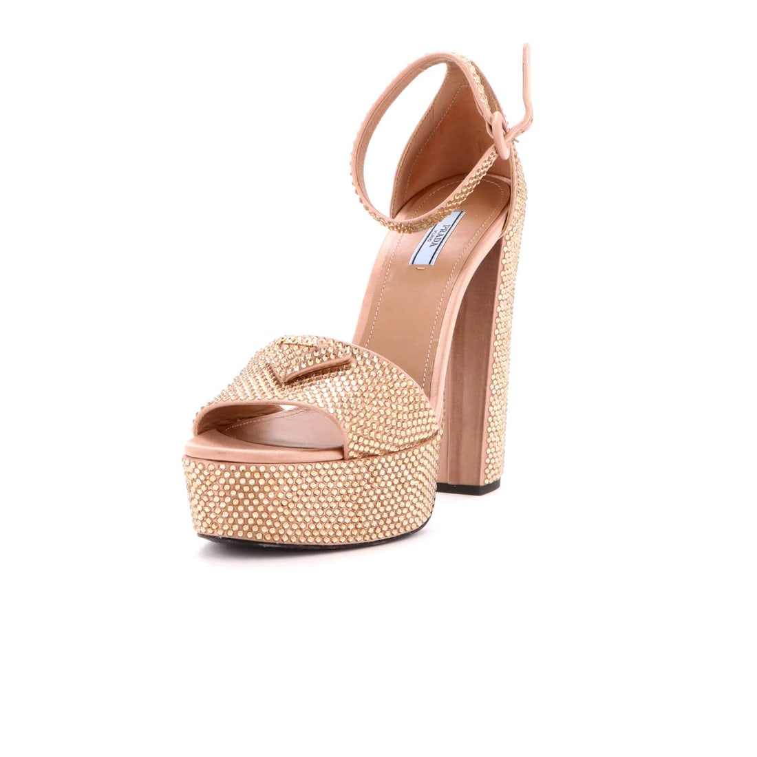 Crystal Embellished Women's Sandals Ankle Strap Platform Logo Triangle Prada (1 of 6)