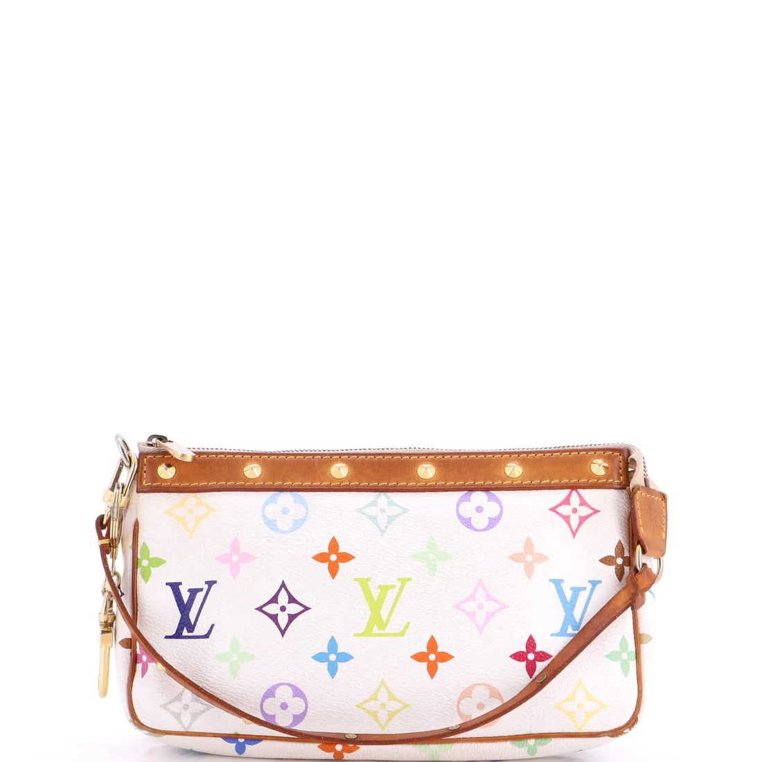 Monogram Multicolor Louis Vuitton Pochette Accessoires: Monogram Multicolor Louis Vuitton Pochette Accessoires White Monogram Multicolor Louis Vuitton Pochette Accessoires features a unique canvas coated exterior with heavy edge wear, scuffs, and minor