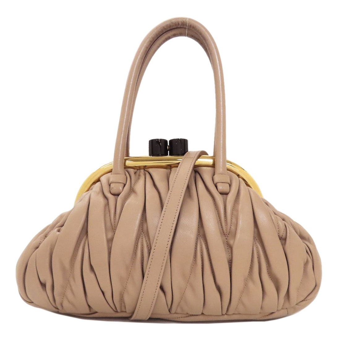 Calf Handbag 2Way Materasse: Calf Handbag 2Way Materasse Beige Calf Handbag with 2Way Materasse, a unique and stylish design from MIUMIU. This handbag features a calf exterior material and boasts a distinctive 2Way materasse