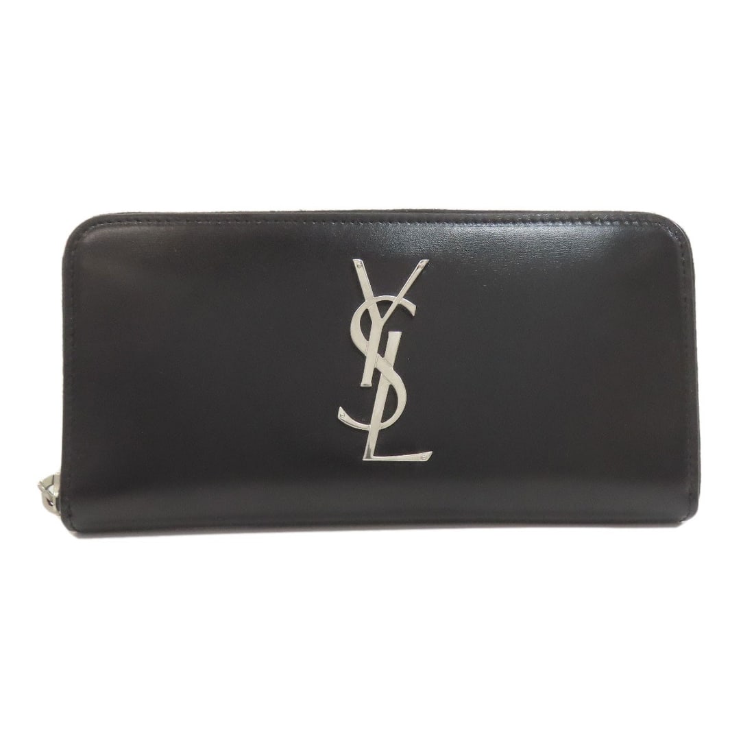 Saint Laurent Cassandra Long Wallet (With Coin Pocket) Leather: Saint Laurent Cassandra Long Wallet (With Coin Pocket) Leather Black leather long wallet with coin pocket, designed by SAINT LAURENT. This stylish accessory features a classic design and practical