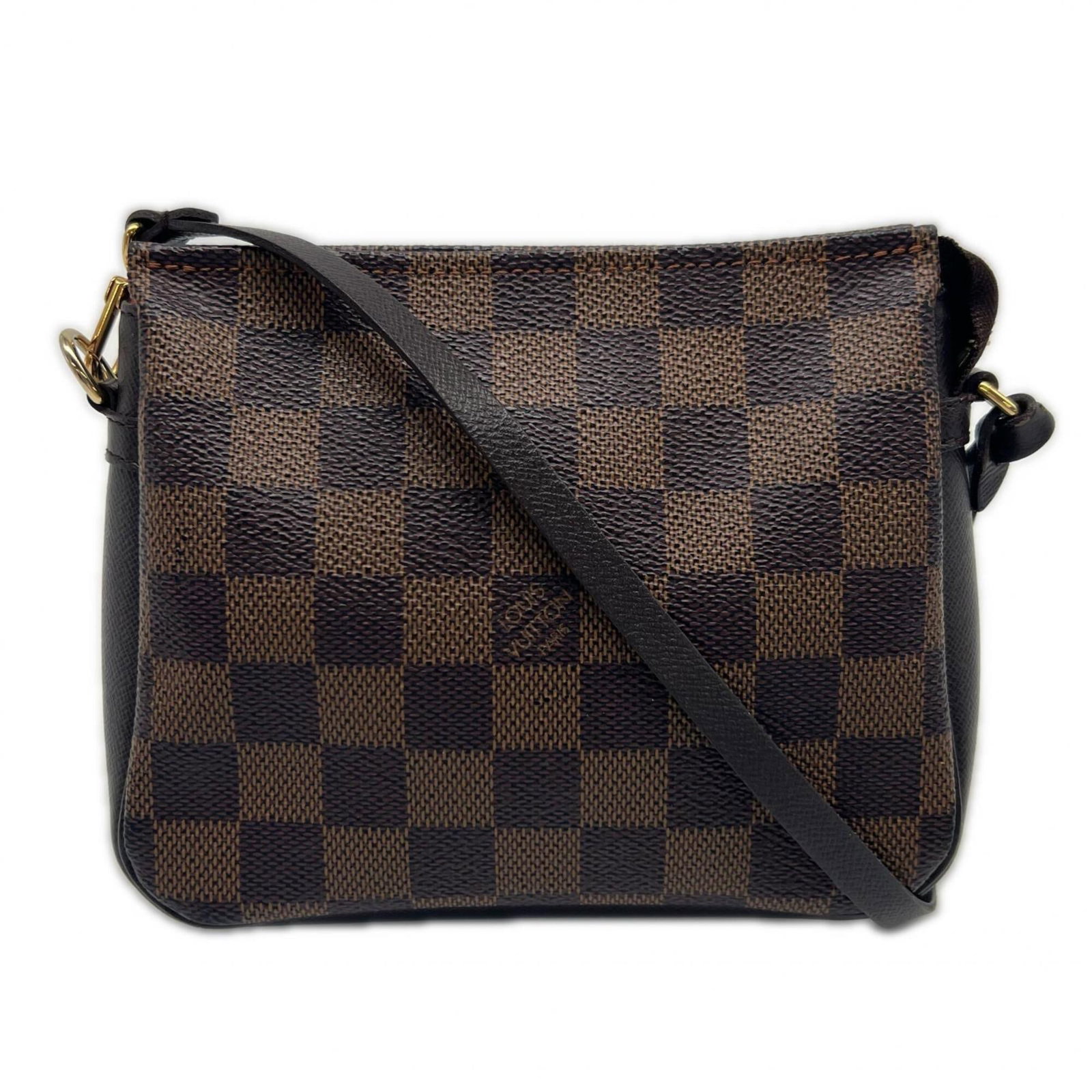Canvas Leather Coated Handbag Vuitton Louis: Canvas Leather Coated Handbag Vuitton Louis Coated canvas and leather come together in this brown Damier handbag, featuring a zipper closure. The compact size and 40cm handle make it easy to carry. Me