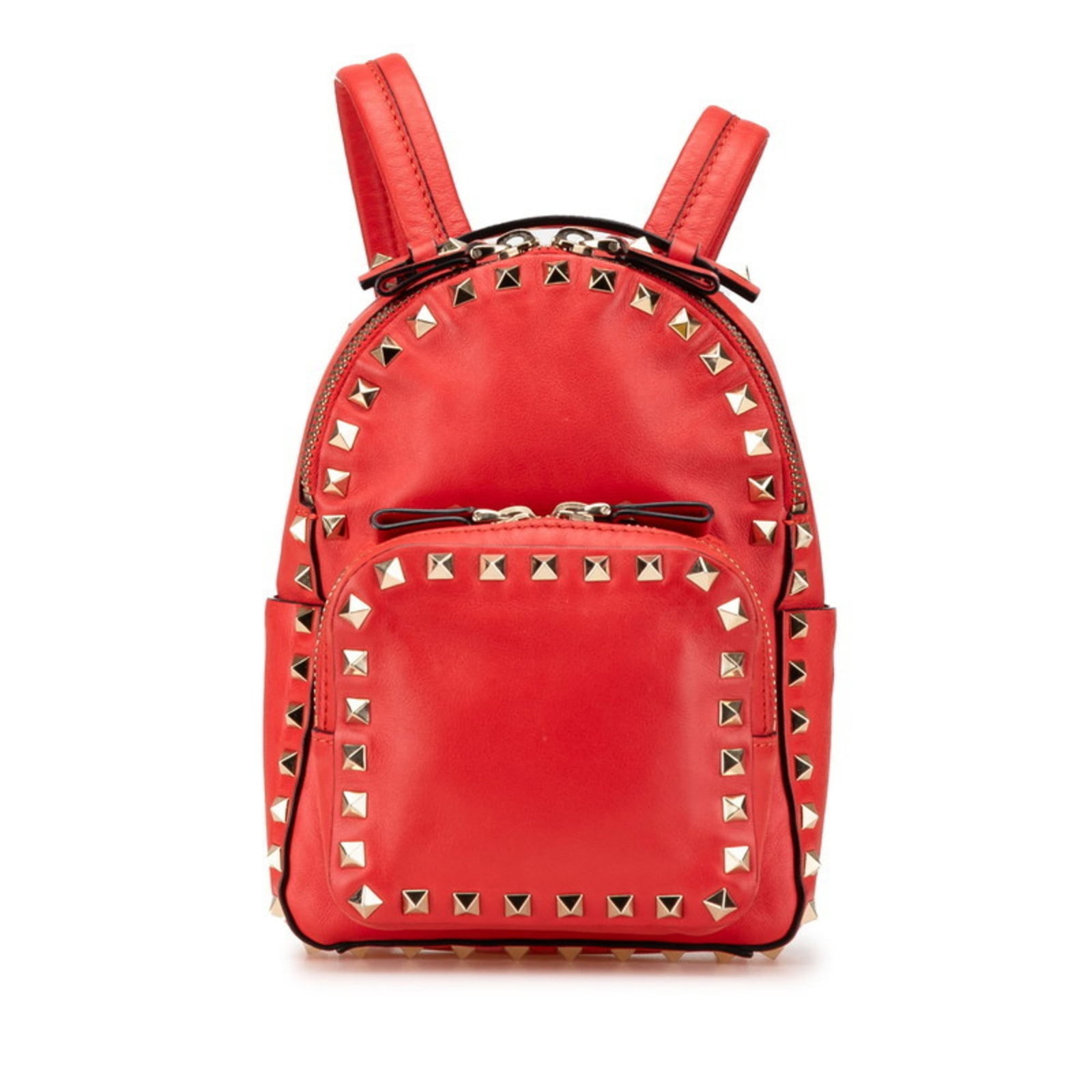 Leather Backpack by Valentino: Leather Backpack by Valentino Red leather backpack from Valentino, measuring 20cm x 15.5cm x 6.5cm. This stylish and compact bag features a bold red color and is made entirely of high-quality