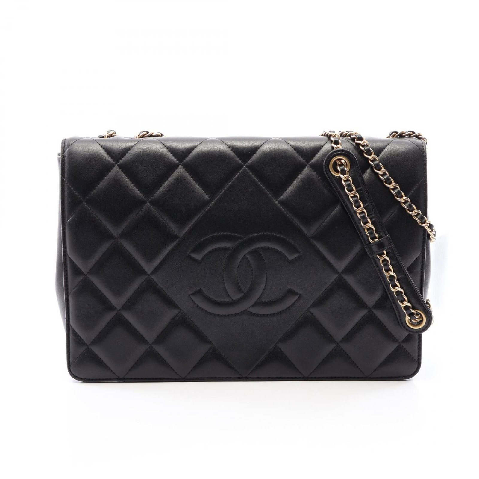 Chanel Handbag Shoulder Bag Leather: Chanel Handbag Shoulder Bag Leather Black lambskin leather Chanel shoulder bag with classic design and timeless elegance. Measuring 19cm x 28cm x 5cm, this luxurious handbag features premium materials
