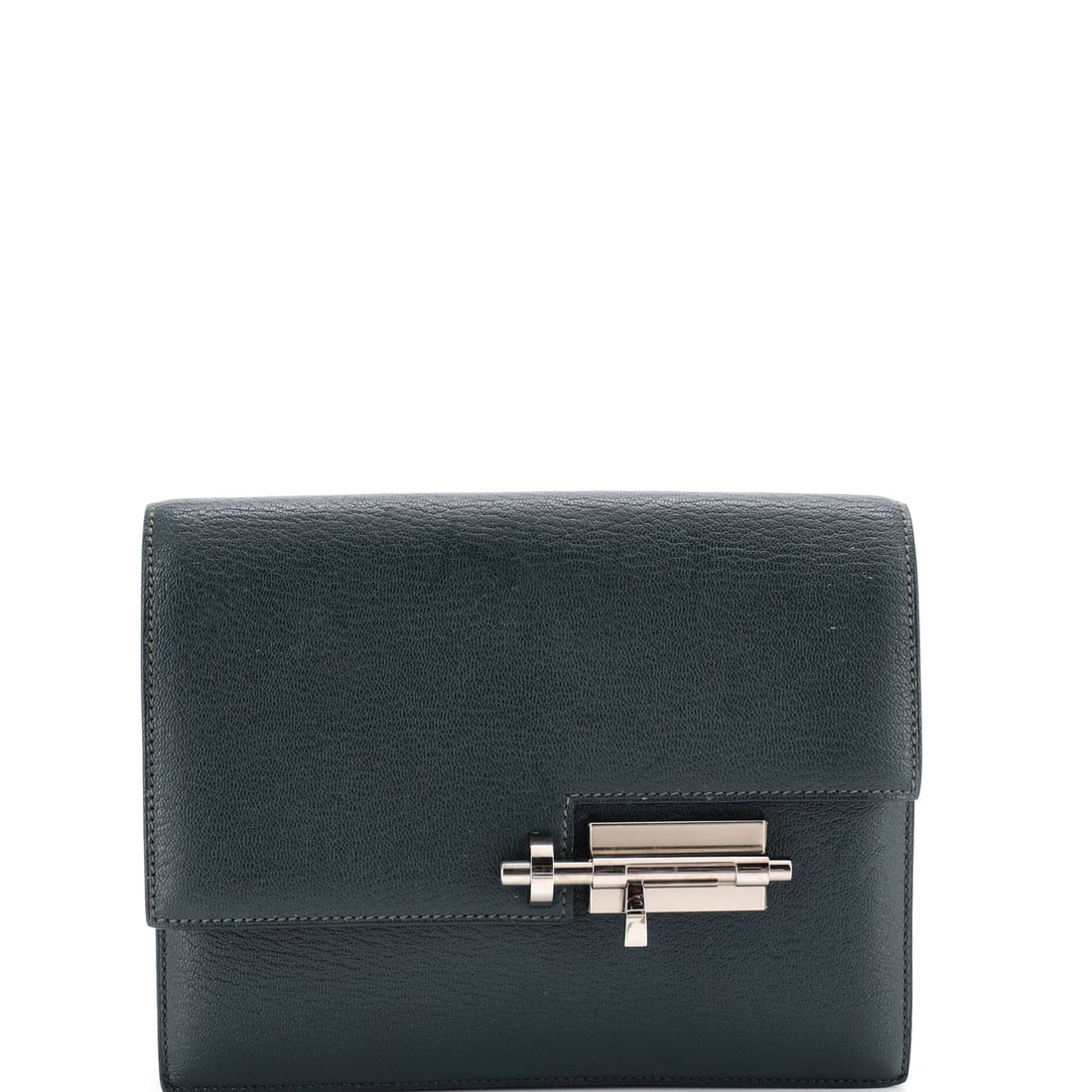 Hermes Verrou Clutch Chevre Mysore: Hermes Verrou Clutch Chevre Mysore The Hermes Verrou Clutch Chevre Mysore boasts a striking green exterior, characteristic of the iconic brand's signature style. With its rich leather construction
