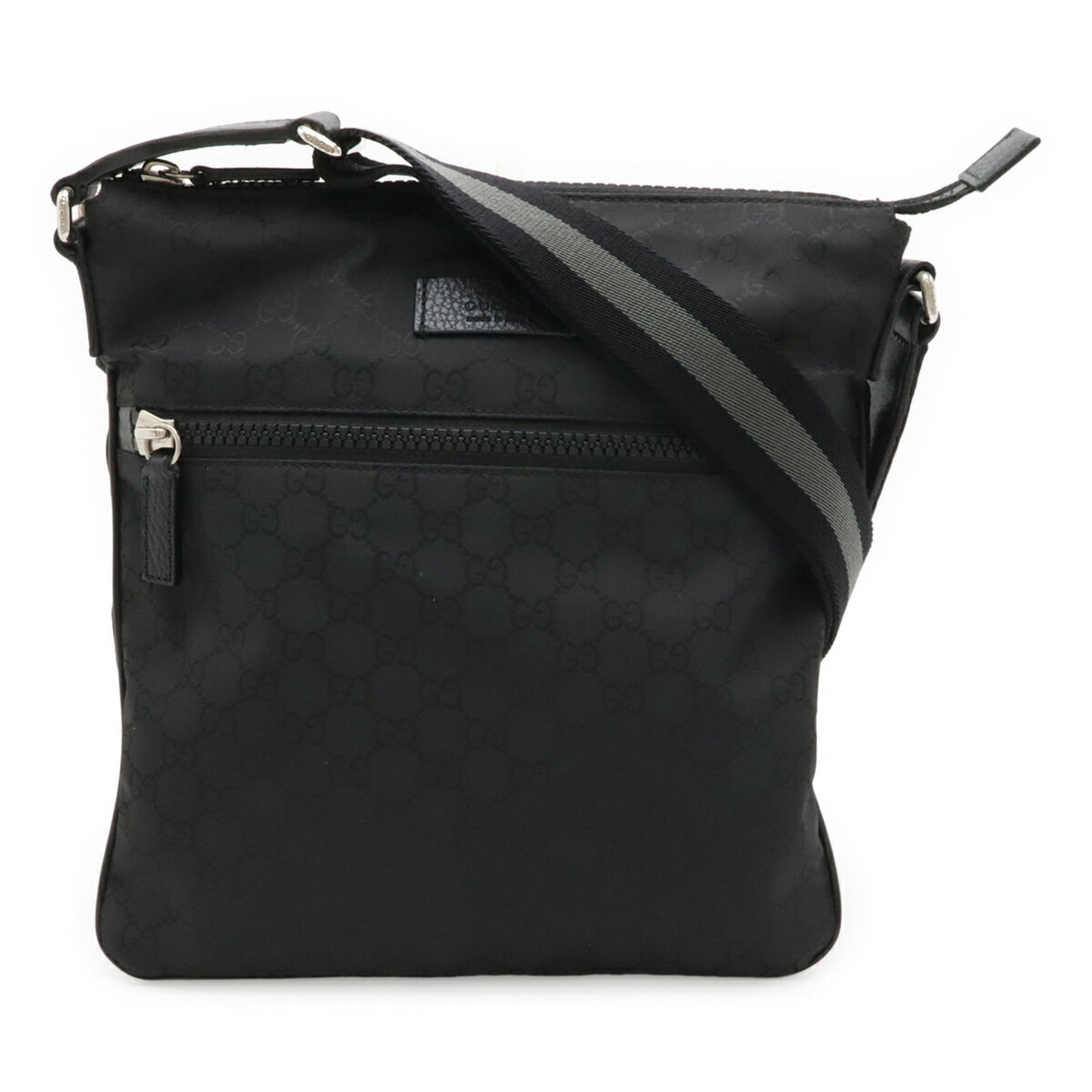 Nylon Leather Gucci Bag Shoulder: Nylon Leather Gucci Bag Shoulder Nylon and leather combine in this sleek Gucci shoulder bag, available in black and gray. The bag measures 30cm x 27cm x 11.81'' x 10.62'', making it a compact yet styl