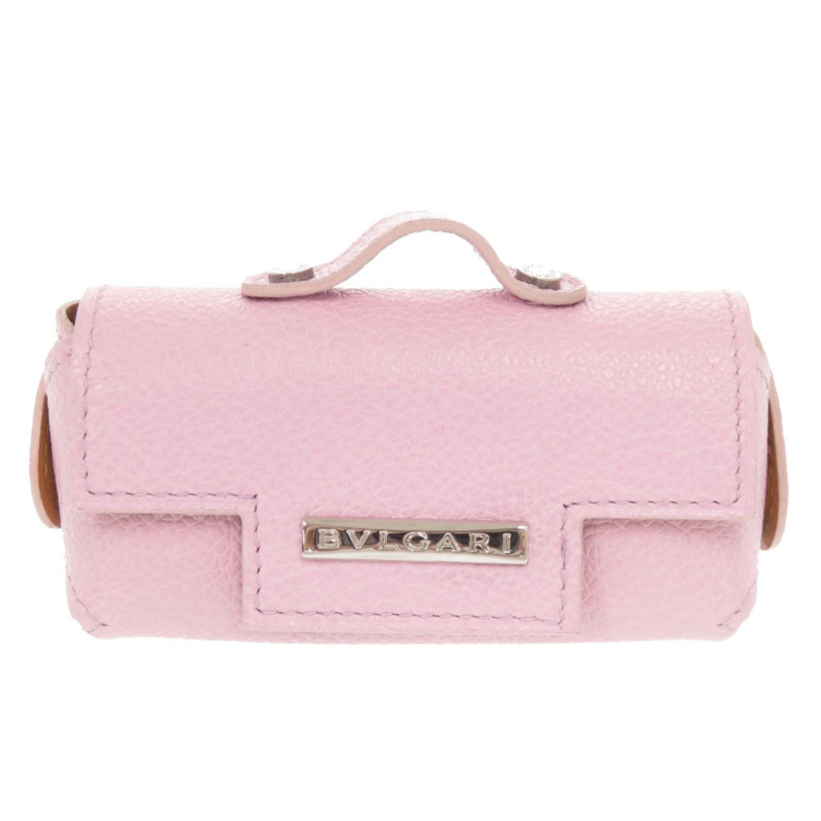 Keyring Leather By Bvlgari: Keyring Leather By Bvlgari The Bvlgari Keyring Leather features a striking pink leather design, showcasing the luxury brand's signature style. Made from high-quality leather, this keyring measures 4.5