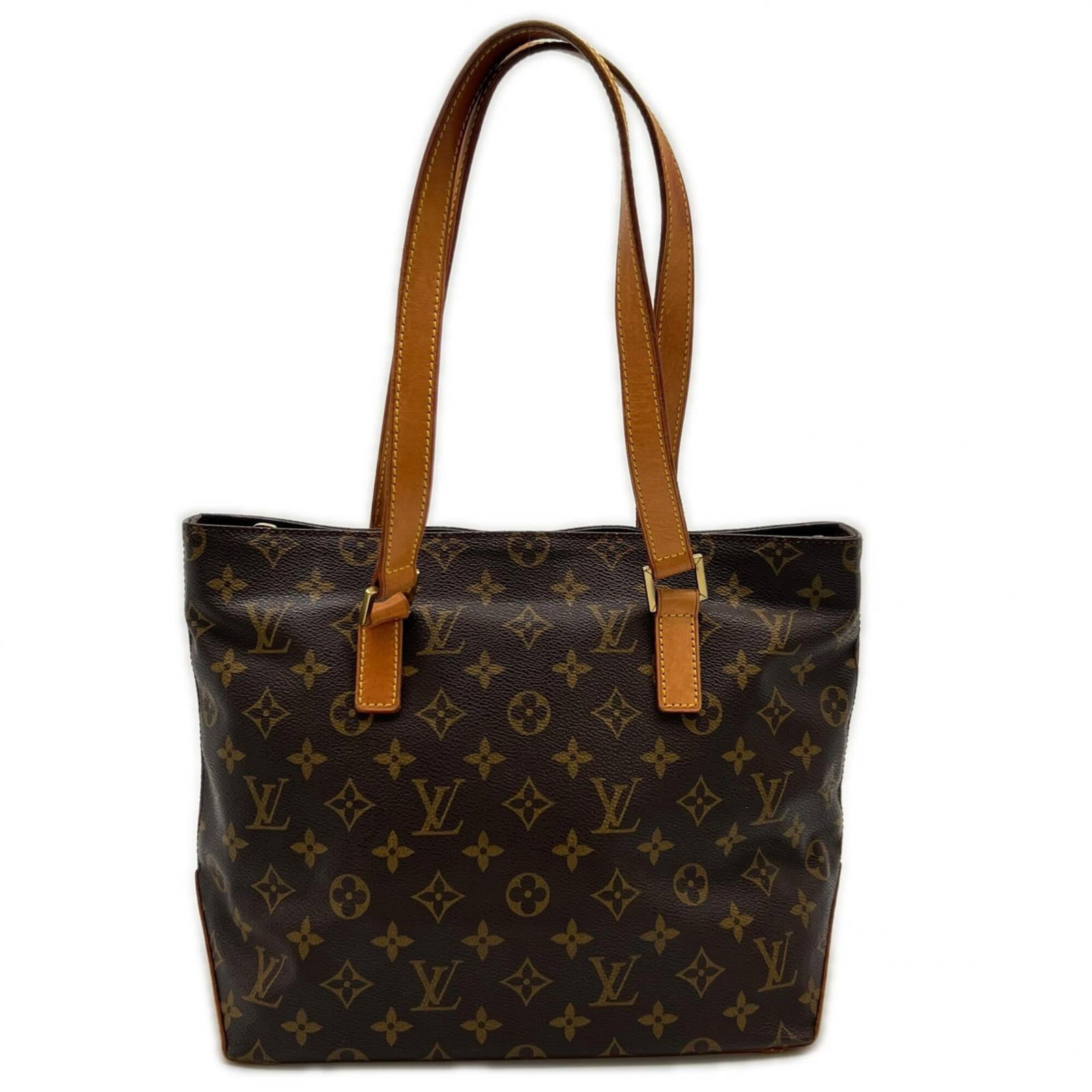 Canvas Leather Coated Handbag Vuitton Louis: Canvas Leather Coated Handbag Vuitton Louis Canvas Leather Coated Handbag Vuitton Louis. This brown, coated canvas and leather handbag features the iconic Monogram pattern, measuring 24cm x 27cm x 12c