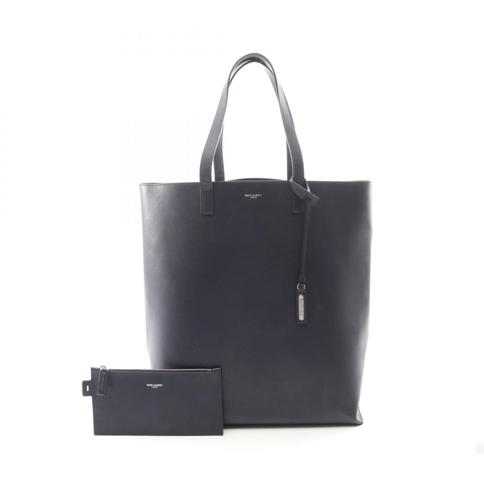 Leather tote bag pouch handbag by Saint Laurent: Leather tote bag pouch handbag by Saint Laurent Navy leather tote bag pouch by Saint Laurent, measuring 40cm x 35cm x 13cm. This stylish and compact handbag features high-quality leather construction,