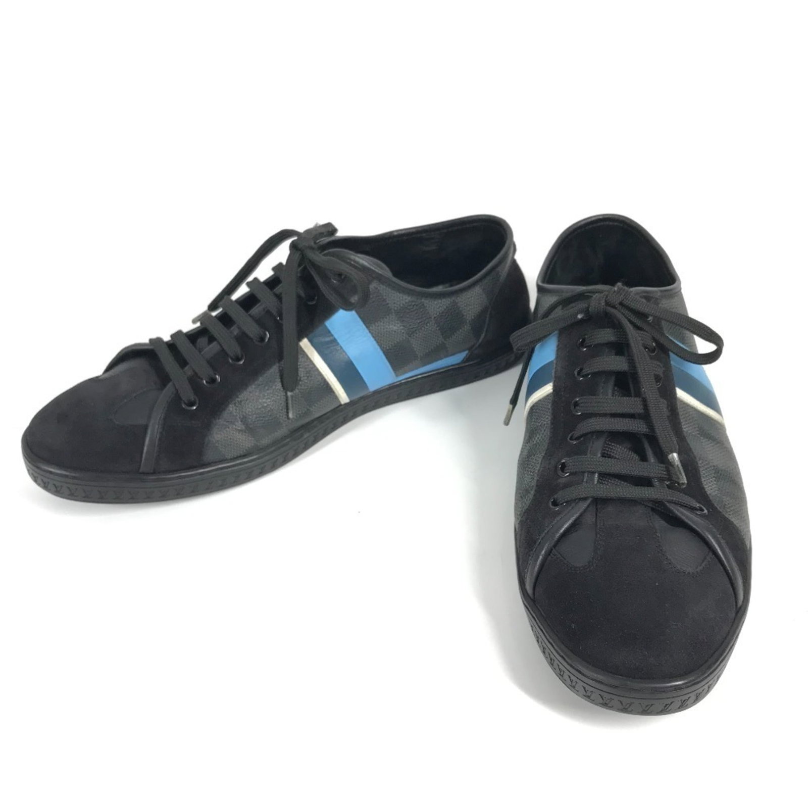 Louis Vuitton sneakers: Louis Vuitton sneakers Black and Blue Louis Vuitton Sneakers. Made from canvas, these sneakers feature the iconic brand's signature style. Available in two colors, black and blue. Item Specifics: Bran