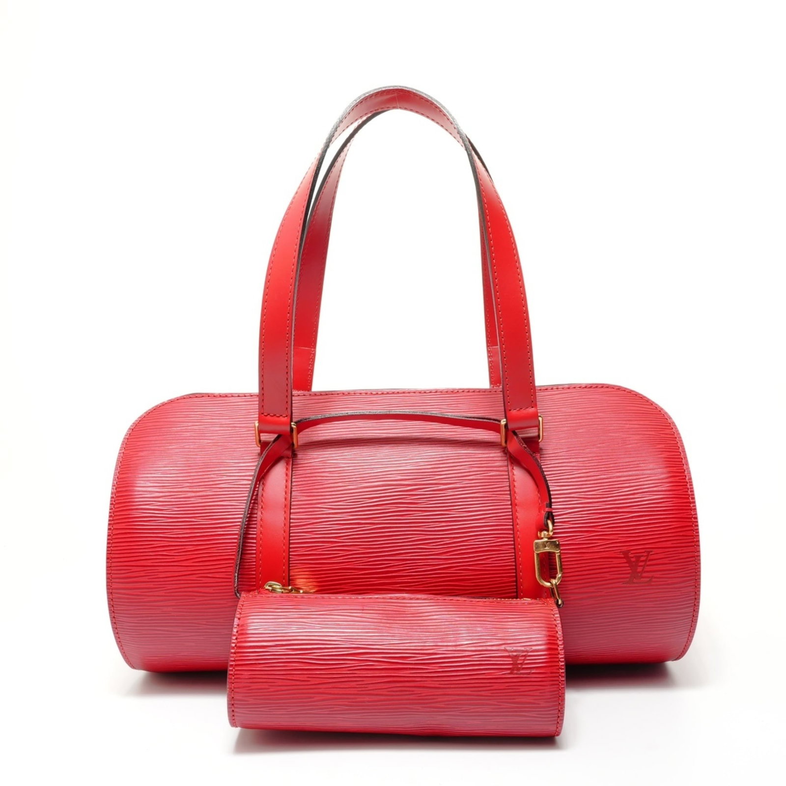 Shoulder Bag by Louis Vuitton Pouch: Shoulder Bag by Louis Vuitton Pouch Red Louis Vuitton Pouch Shoulder Bag, 16cm x 30cm x 14cm. This iconic shoulder bag features a striking red color and a classic design that exudes timeless