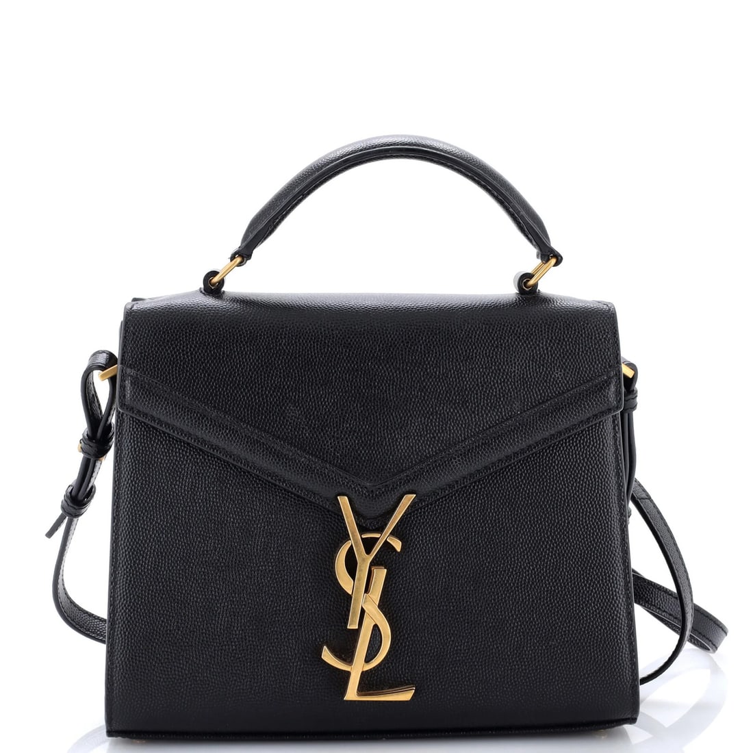 Saint Laurent Leather Mini Top Handle Bag: Saint Laurent Leather Mini Top Handle Bag Black leather mini top handle bag from Saint Laurent, featuring a classic shoulder design with a 3" drop handle and adjustable strap. The bag's exterior
