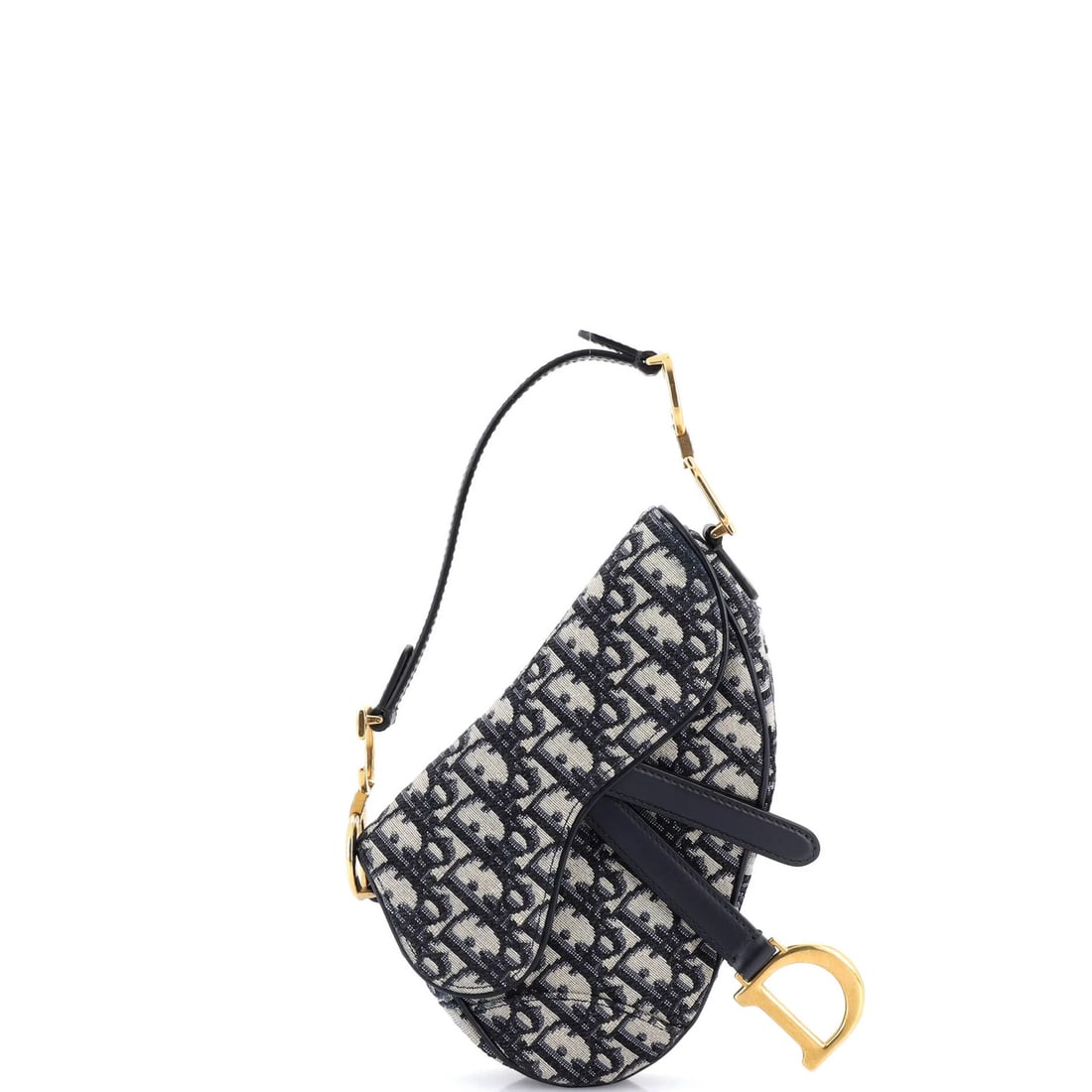 Saddle handbag mini oblique canvas Christian Dior: Saddle handbag mini oblique canvas Christian Dior Saddle handbag mini oblique canvas Christian Dior features a striking blue exterior with scuffs, edge wear, and minor discoloration. The interior