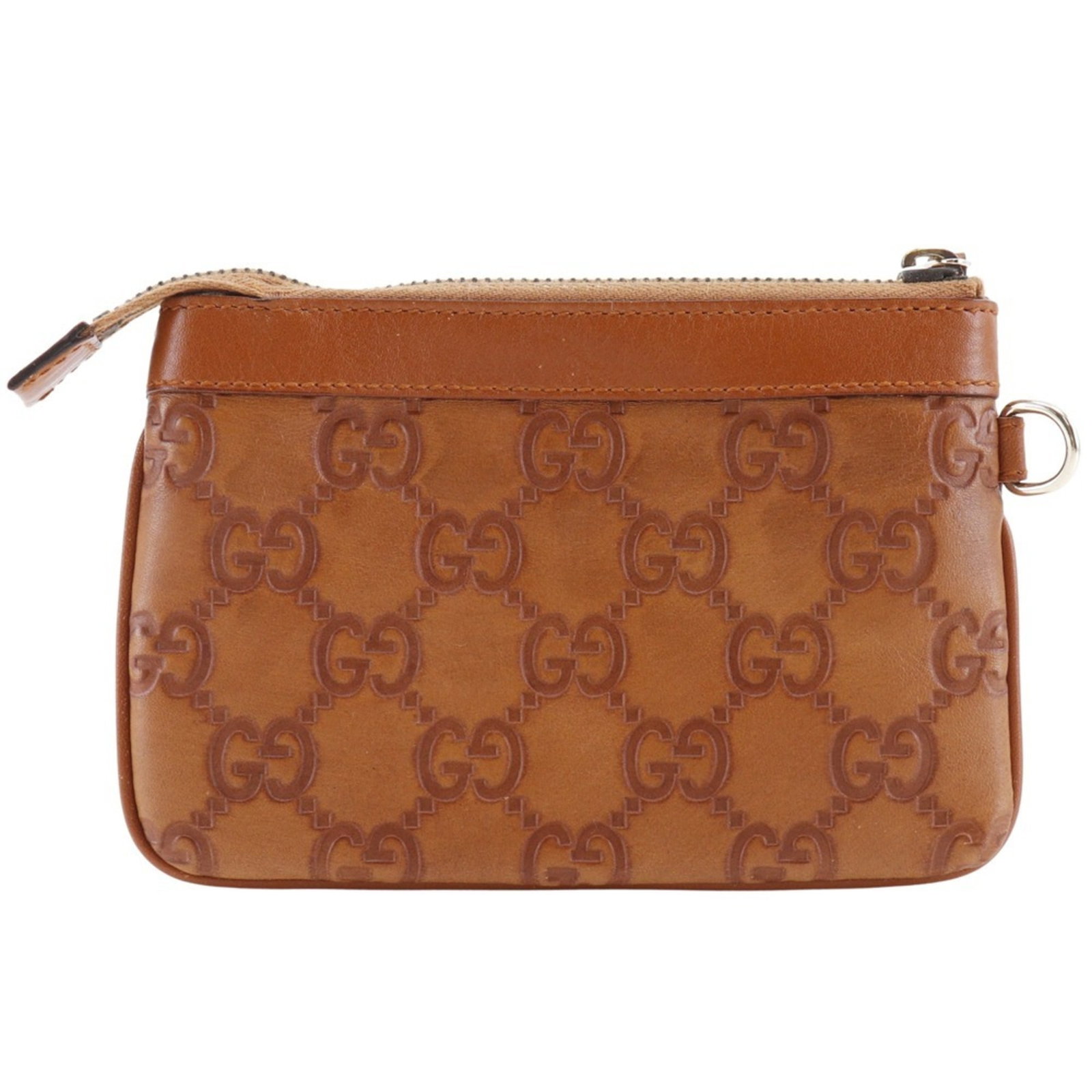 Gucci pouch leather: Gucci pouch leather Brown Gucci leather pouch made from high-quality materials, measuring 9.5cm x 14cm x 1cm in size. This stylish accessory features a classic design with clean lines and minimal orna