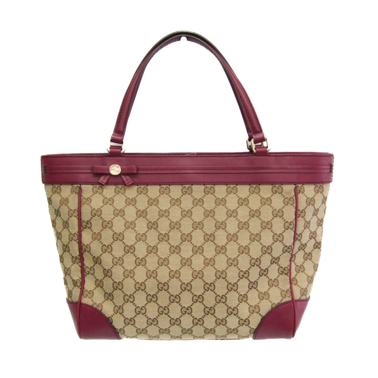 Canvas Leather bag Gucci Tote: Canvas Leather bag Gucci Tote GG canvas and leather come together in the Mayfair Ribbon Gucci Tote, featuring top width of approximately 42cm. The bag boasts an inner zipper pocket and phone holder